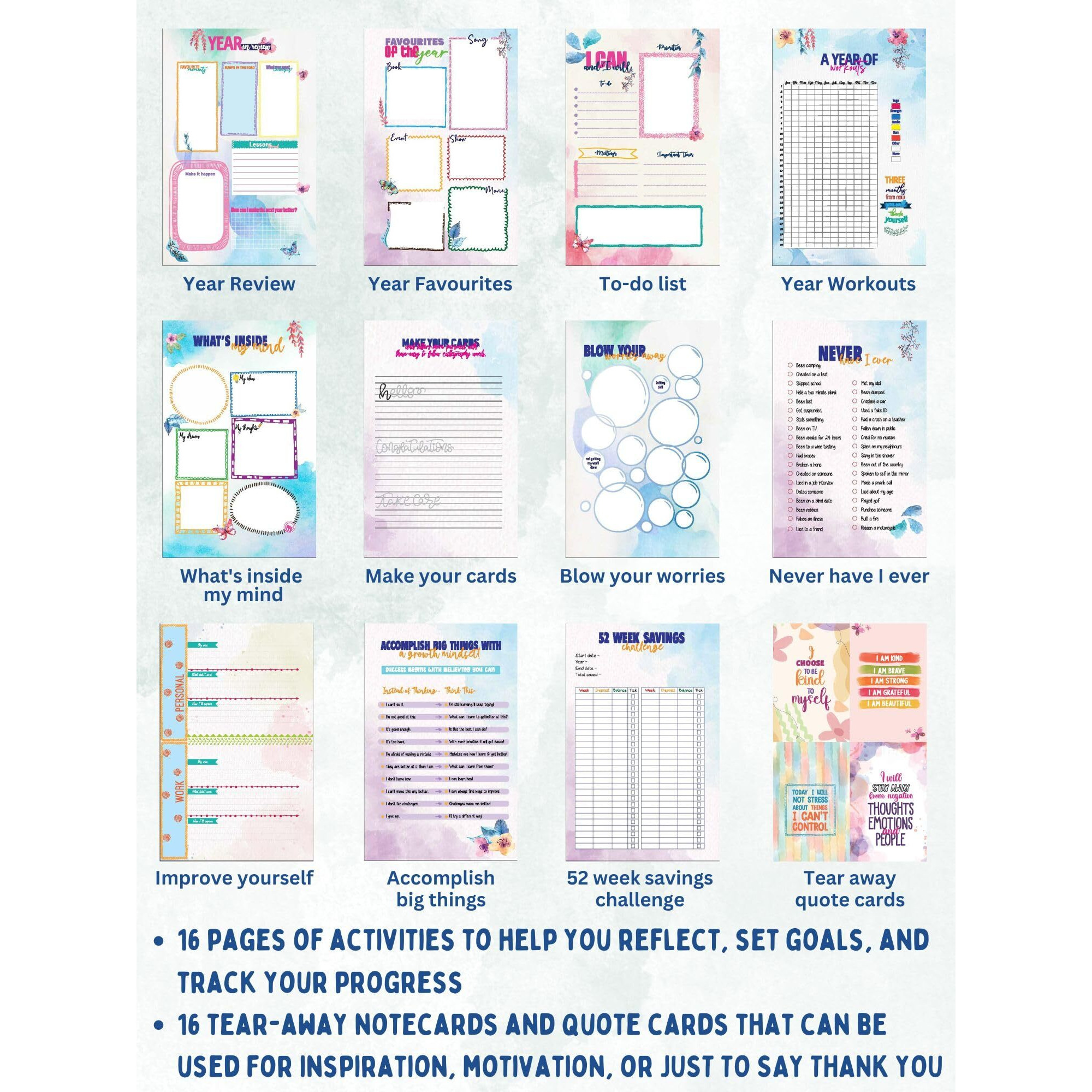 Doodle | The Happiness 2025 Wiro Bound Planner with 100+ Stickers | A5 | Hard Bound | Undated | Yearly, Monthly, Daily Planner Diary with Theme Based Activity Pages, Tear Away Note Cards & Quote Cards I To Do Lists I 216 Ruled Pages I 80 GSM (Plan Big)