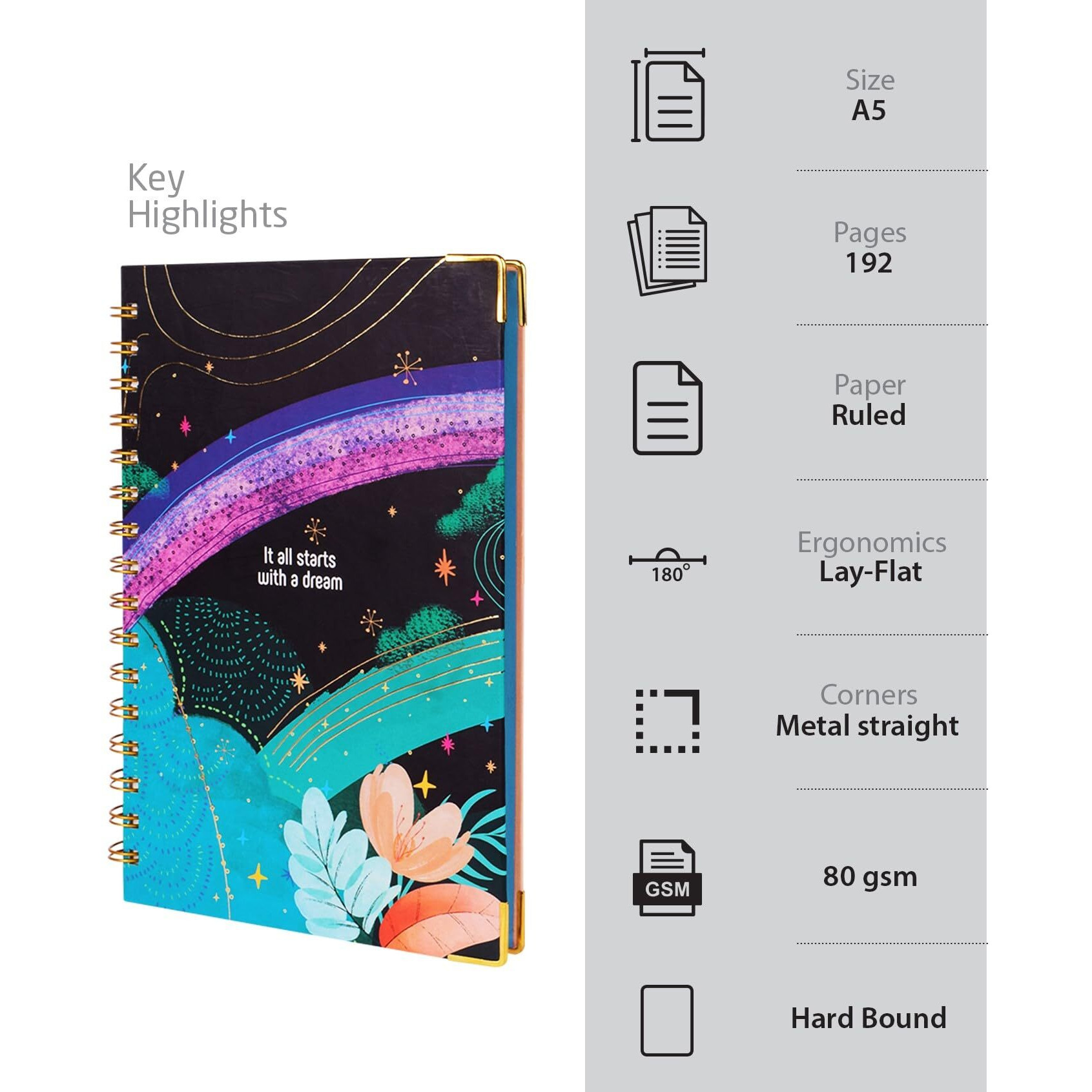 Doodle Daily Planner I A5 I Hard Cover I Plan your day | To do List (Daily Planner, Dreamy Start - Black)