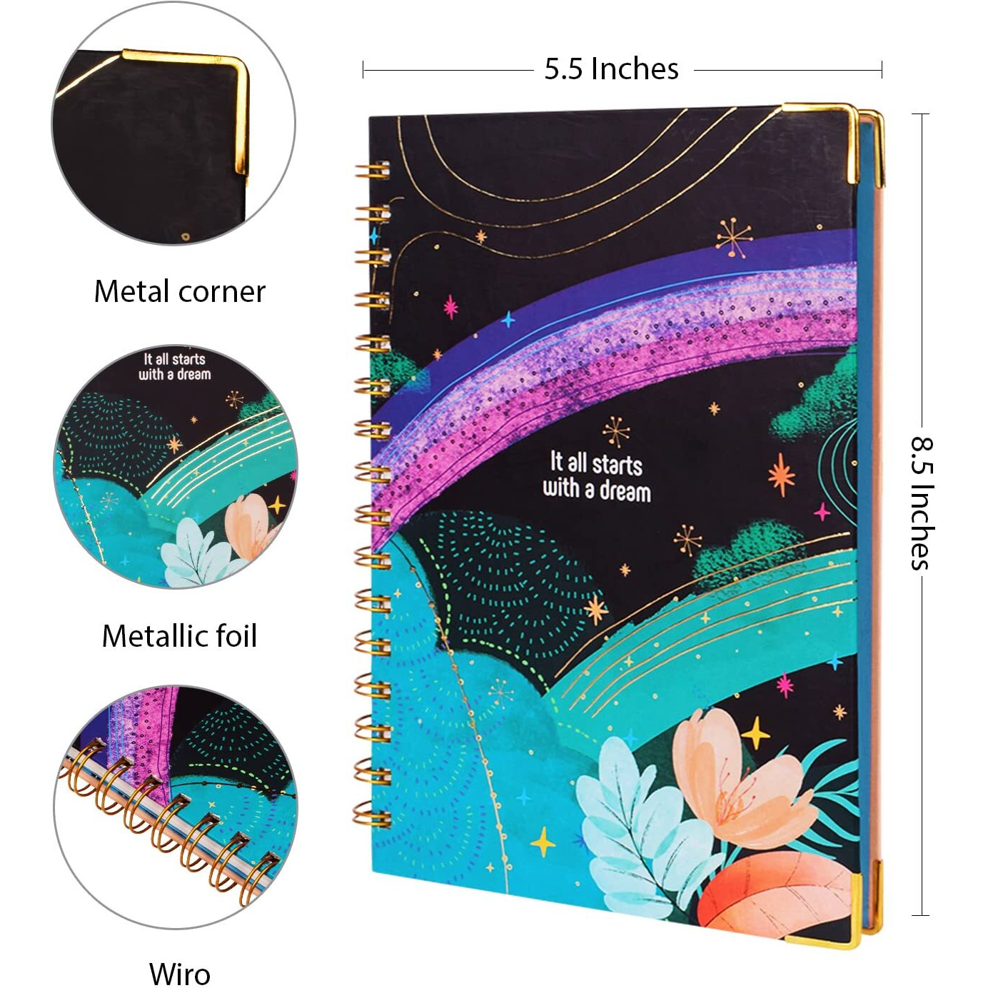 Doodle Daily Planner I A5 I Hard Cover I Plan your day | To do List (Daily Planner, Dreamy Start - Black)