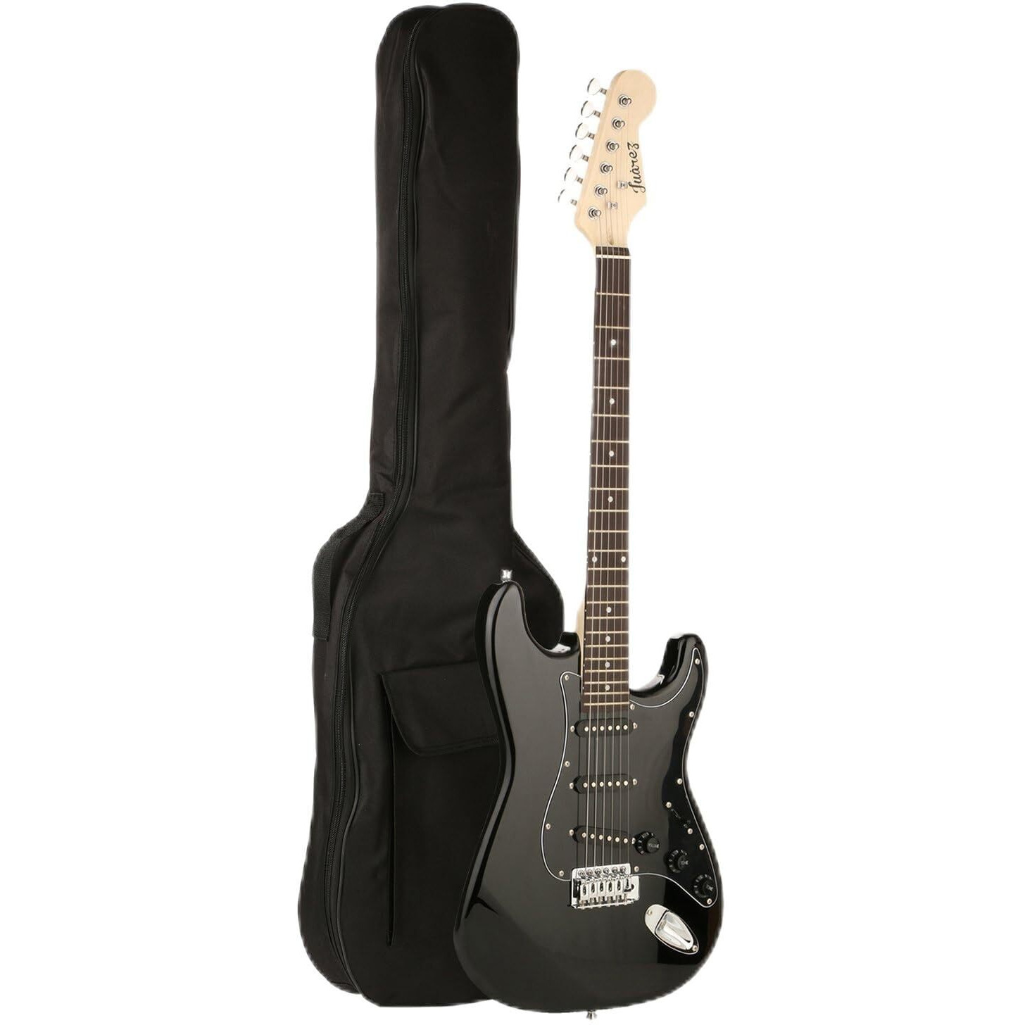 Juarez JRZ-ST01 38 Inches Wood 6-String Electric Guitar, Right Handed, Full Black, With Case/Bag And Picks (Black)