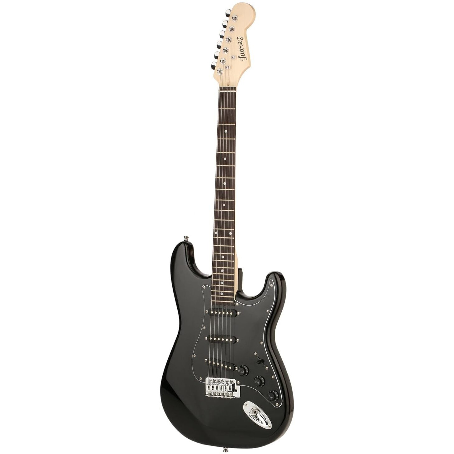 Juarez JRZ-ST01 38 Inches Wood 6-String Electric Guitar, Right Handed, Full Black, With Case/Bag And Picks (Black)