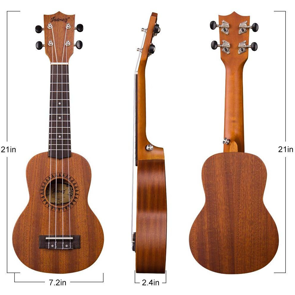 Juarez JRZ21UK 21" Soprano Ukulele Kit, AQUILA Strings, Sapele Body, Rosewood Fingerboard, Matte Finish, with Bag and Picks, Natural