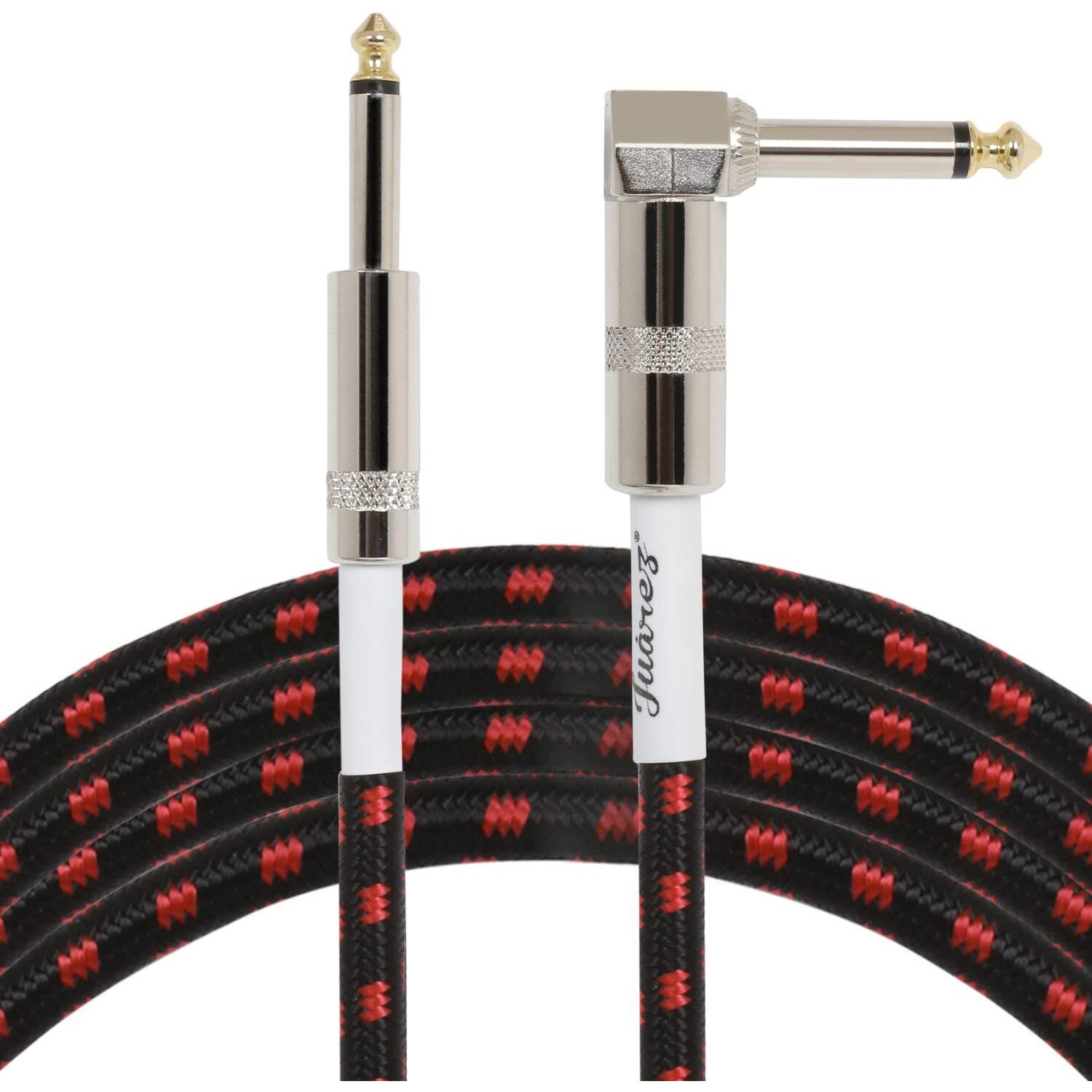 JUAREZ JAG130RD instrument cable electric bass guitar cable right-angled guitar cable professional noise protection 6.3mm 1/4 inch for guitar bass keyboards amps (3m Red)