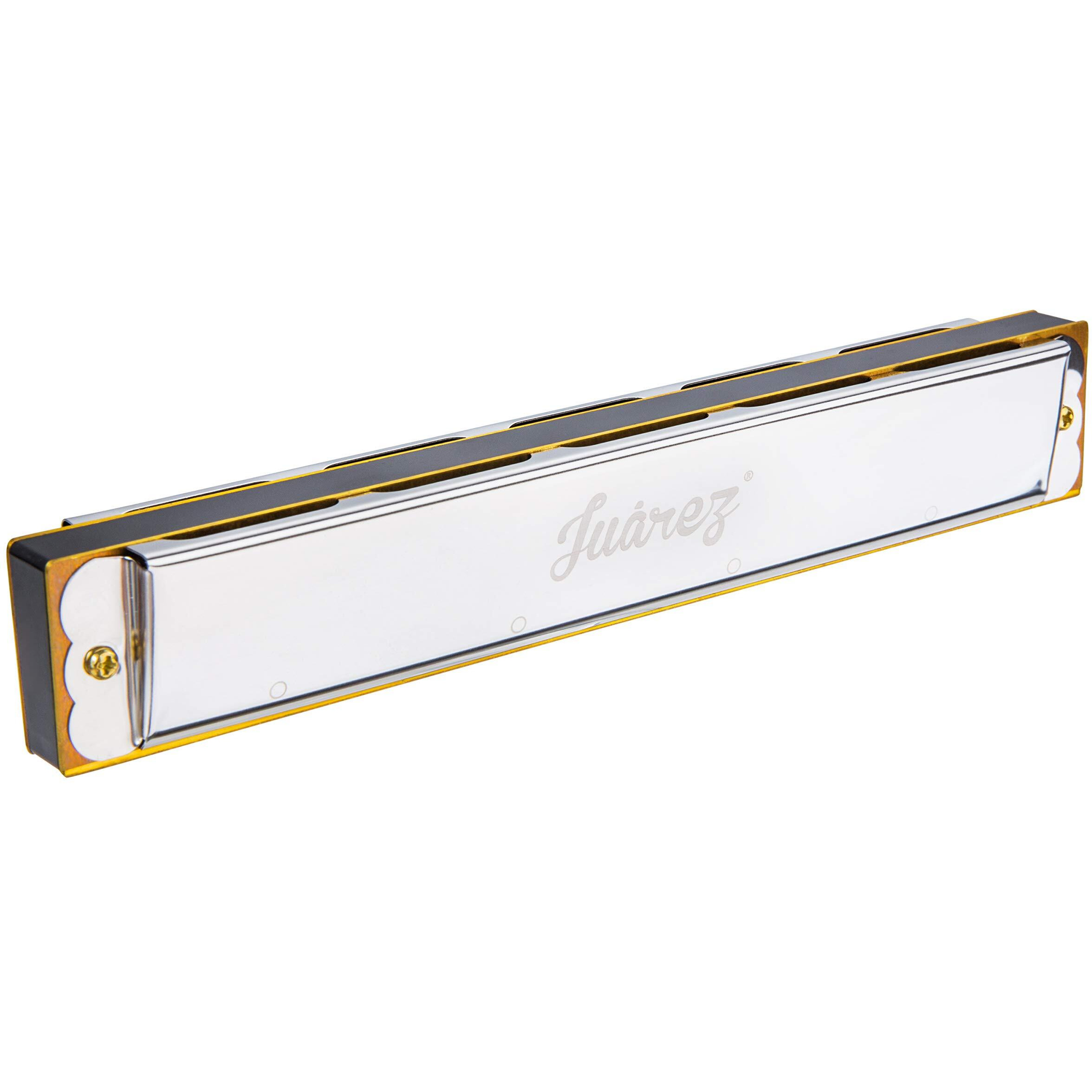 JUAREZ Vinto JRH24SL 24 Holes 48 Tones Professional Tremolo Polyphonic Harmonica Key of C Scale | Mouth Organ | Cover - Stainless Iron | Comb - Abs | Reed  Brass with Cloth & Case