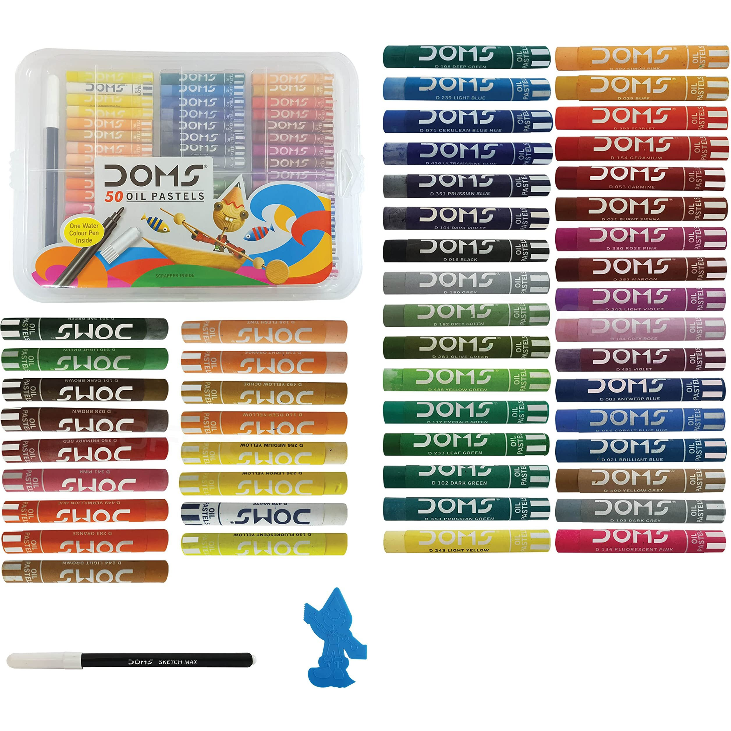DOMS 50 Shades Oil Pastel With Case|Smooth Color Intermixing For Better Effect|Bright&Intense Colors|Free Scrapping Tool|Non-Toxic&Safe For Childrens|Pack Of 1|Multicolor