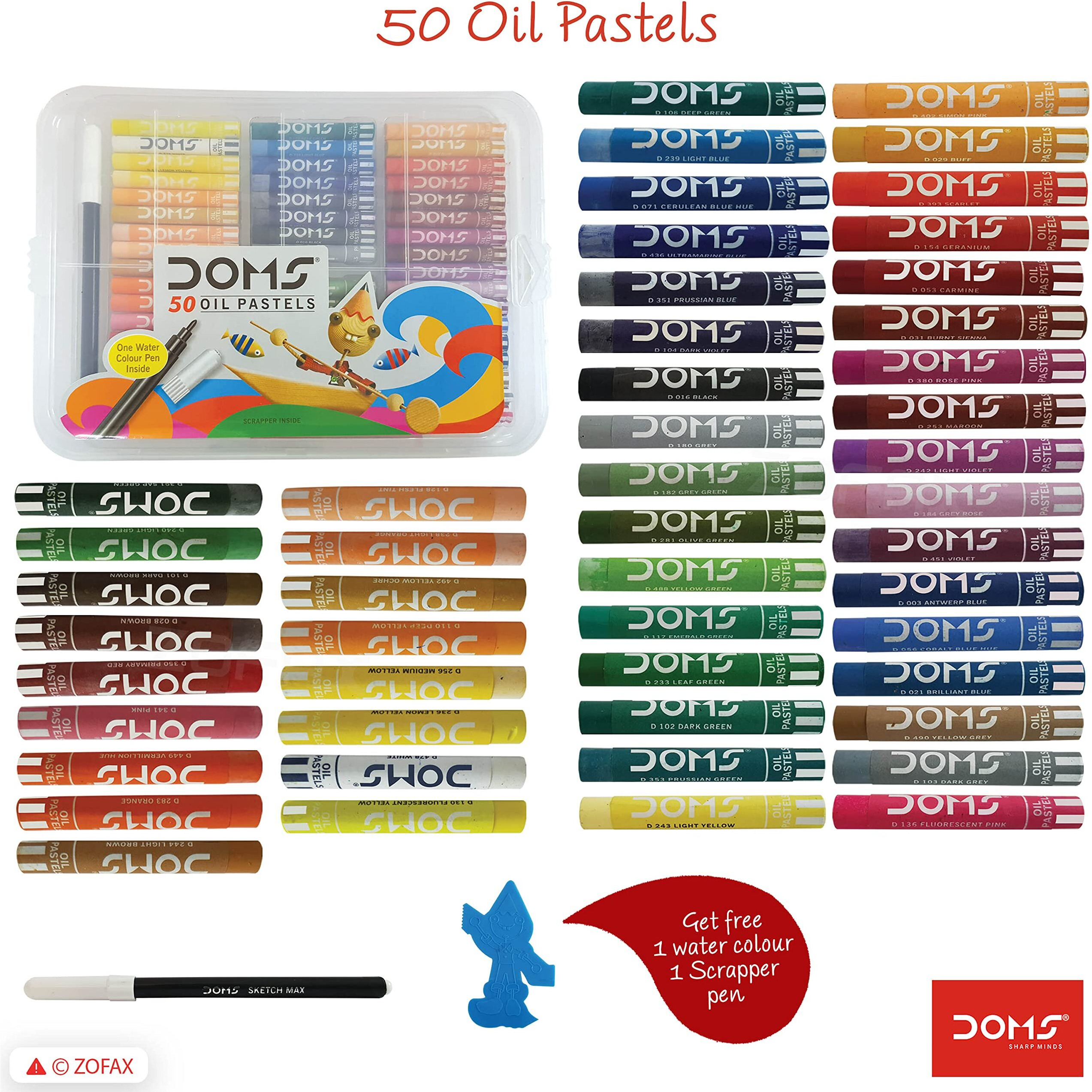 DOMS 50 Shades Oil Pastel With Case|Smooth Color Intermixing For Better Effect|Bright&Intense Colors|Free Scrapping Tool|Non-Toxic&Safe For Childrens|Pack Of 1|Multicolor
