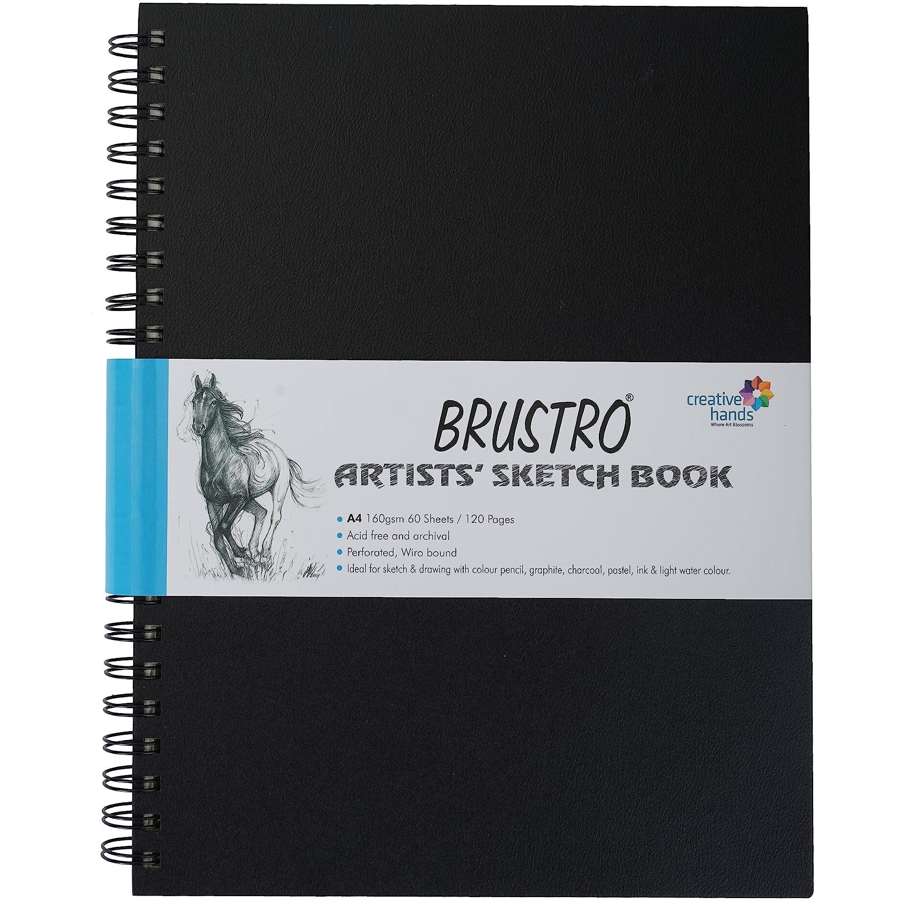 BRUSTRO Artists Wiro Bound Sketch Book| Spiral | A4 Size, 120 Pages, 160 GSM| Ideal for Students and Adults,Home, School, Students, Beginners, Professional Drawing, Sketching, Mandala Art