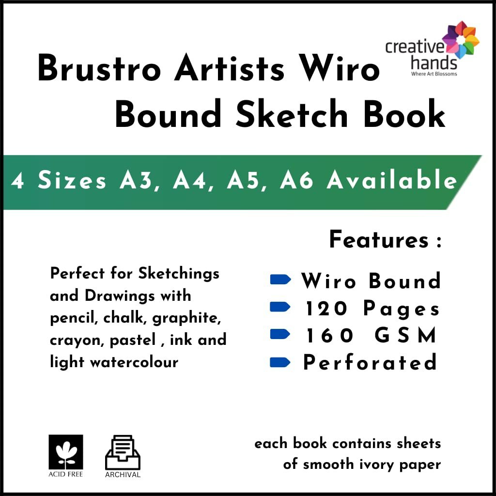 BRUSTRO Artists Wiro Bound Sketch Book| Spiral | A4 Size, 120 Pages, 160 GSM| Ideal for Students and Adults,Home, School, Students, Beginners, Professional Drawing, Sketching, Mandala Art