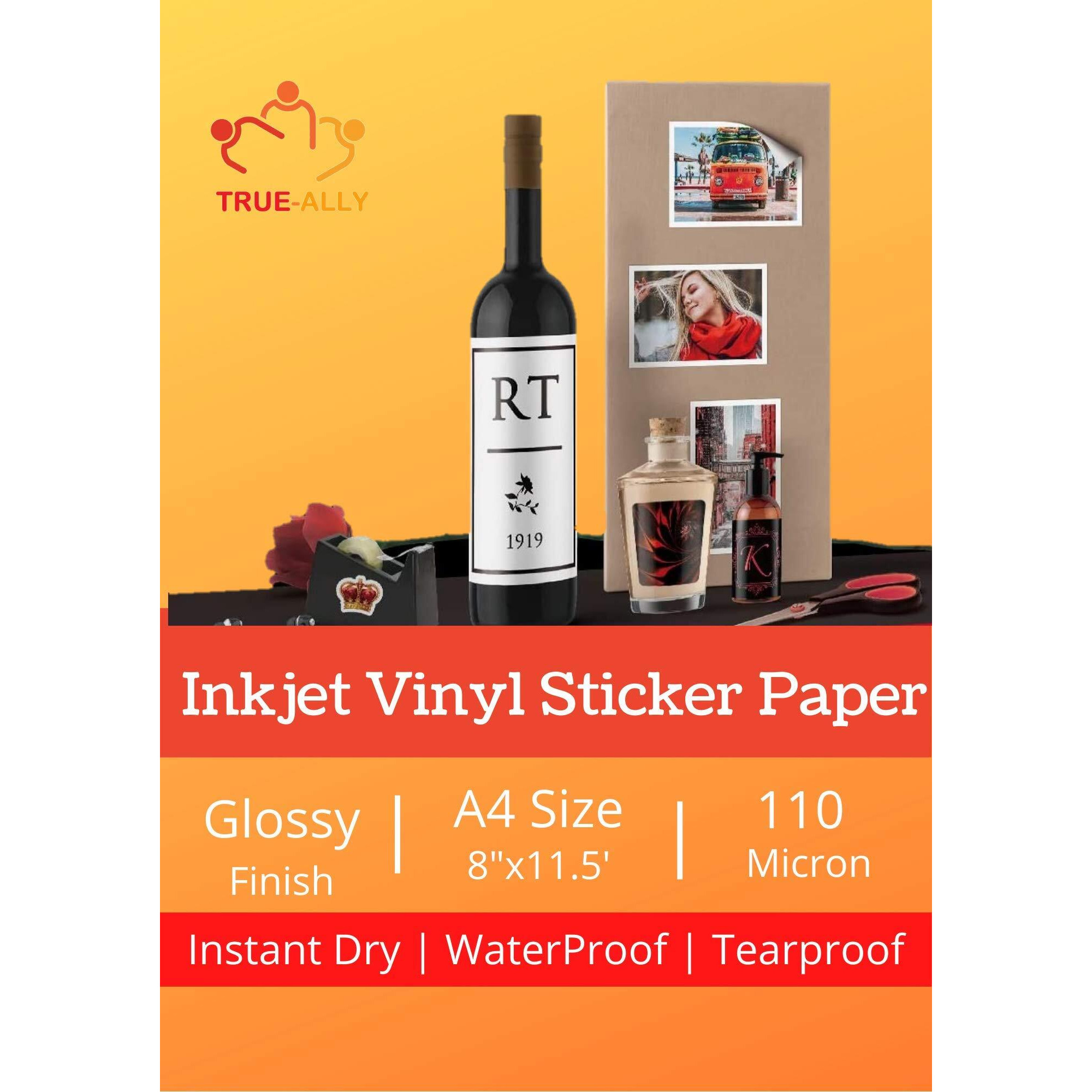 True-Ally 25 Vinyl Sticker Photo Paper for Inkjet Printer (Pearl White) Self Adhesive, Waterproof, Dries Quickly, Tear Resistant DIY Sticker Printing Art (A4-25 Sheets)