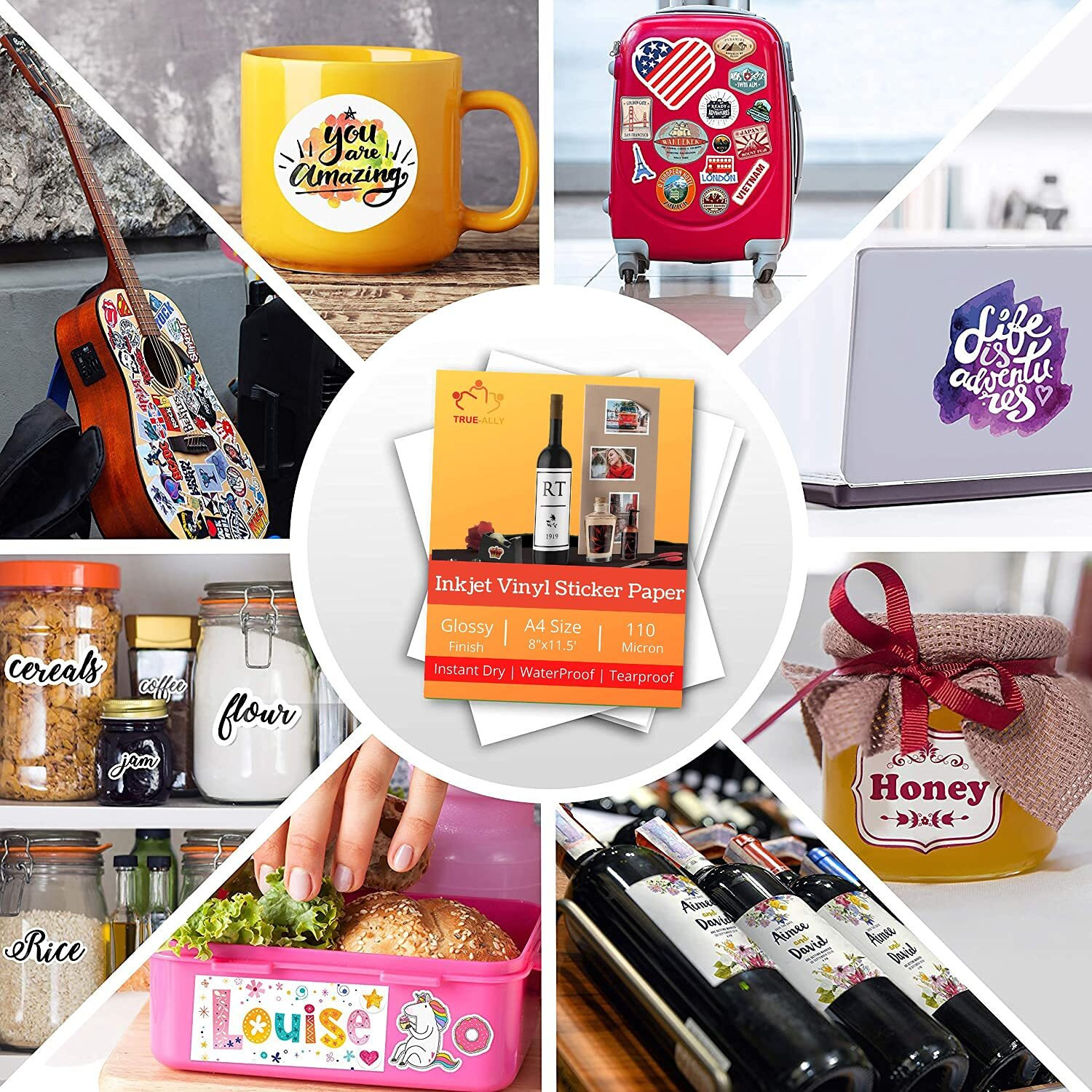 True-Ally 25 Vinyl Sticker Photo Paper for Inkjet Printer (Pearl White) Self Adhesive, Waterproof, Dries Quickly, Tear Resistant DIY Sticker Printing Art (A4-25 Sheets)