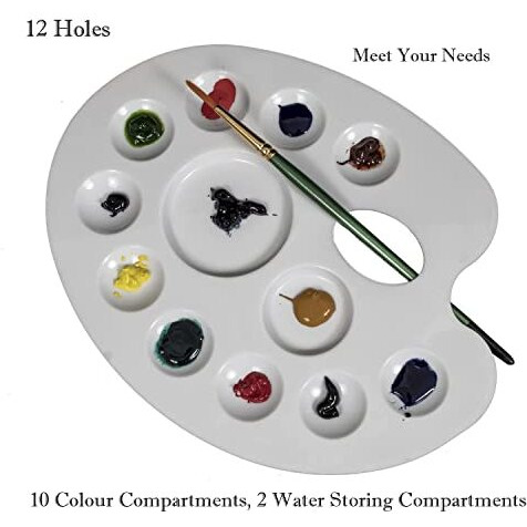 Eclet Large Elliptical Shape Colour Pallete, Paint Mixing Palette, Painting Plate, Watercolor Pallet, Tray for Acrylic Paints, Palate for Colouring with 12 Compartments for Artists, Students, Kids