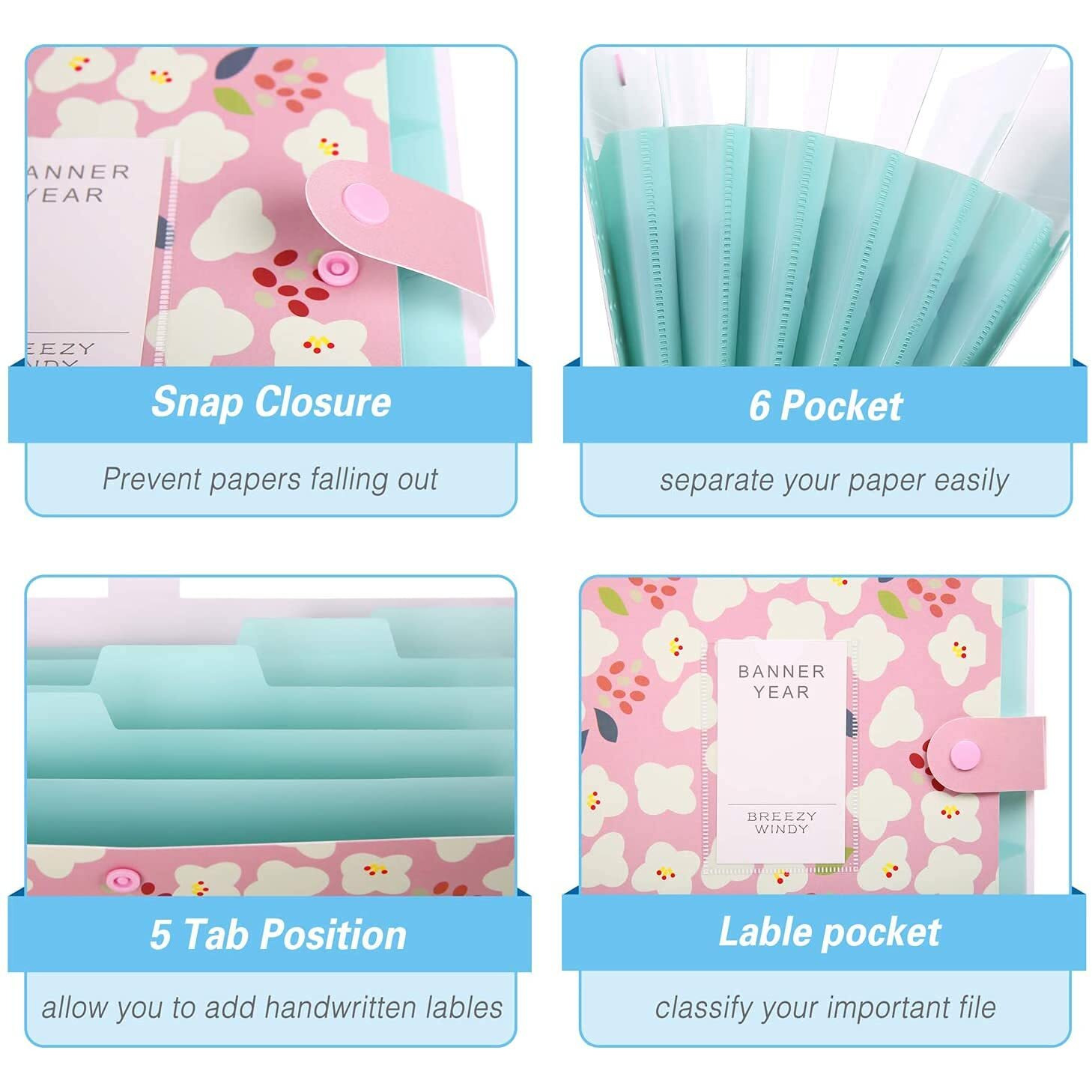 Corslet Certificate Expanding File Folders for Documents Large Size A4 Paper Holder Organizer School Office Home Multicolor with 5 Pockets (2-Pack)