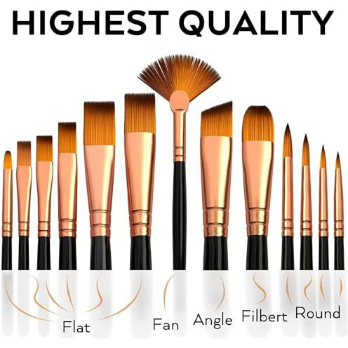 Eclet Craft Painting Brushes Set of 12 Professional Round Pointed Tip Nylon Hair Artist Acrylic Paint Brush for Acrylic/Watercolor/Oil Painting(I)