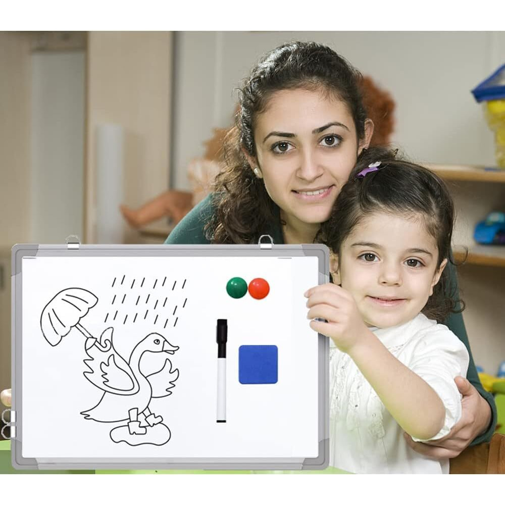 ECLET Alloy Steel, Aluminium Non Magnetic 1.5 X 2feet Double Sided White Board and Chalk Board Front Side whiteboard Marker Surface and Back Side Chalkboard Surface (1.5 X 2)