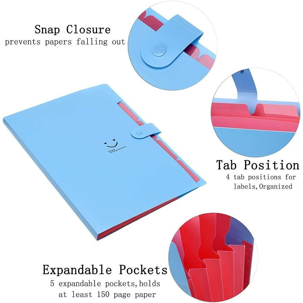 Corslet File Folders for Documents A4 Letter Size, 5 Pocket Certificate File Organiser Document Organizer Bag Expanding File Folder Portable File Organizer for School Office Supplies Document Folder