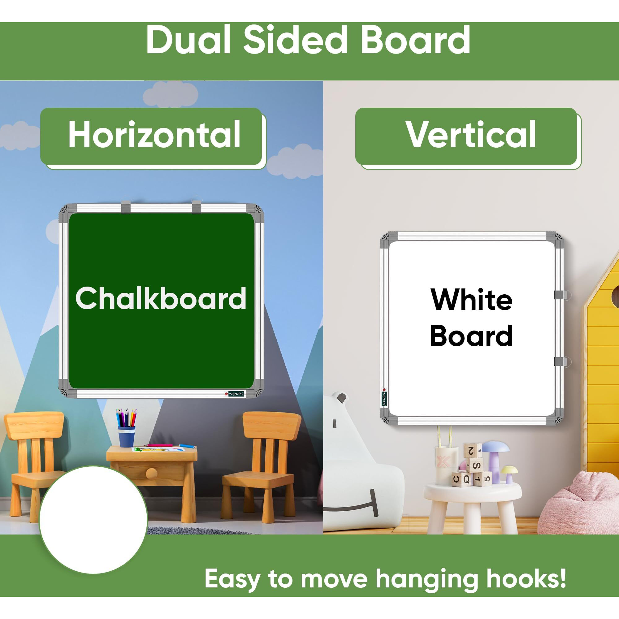 YAJNAS Non Magnetic (60CM x 60CM) 2X2 Feet Double Sided White Board and Chalk Board Both Side Writing Boards, one Side White Marker and Reverse Side Chalk Board Surface - Set of 1