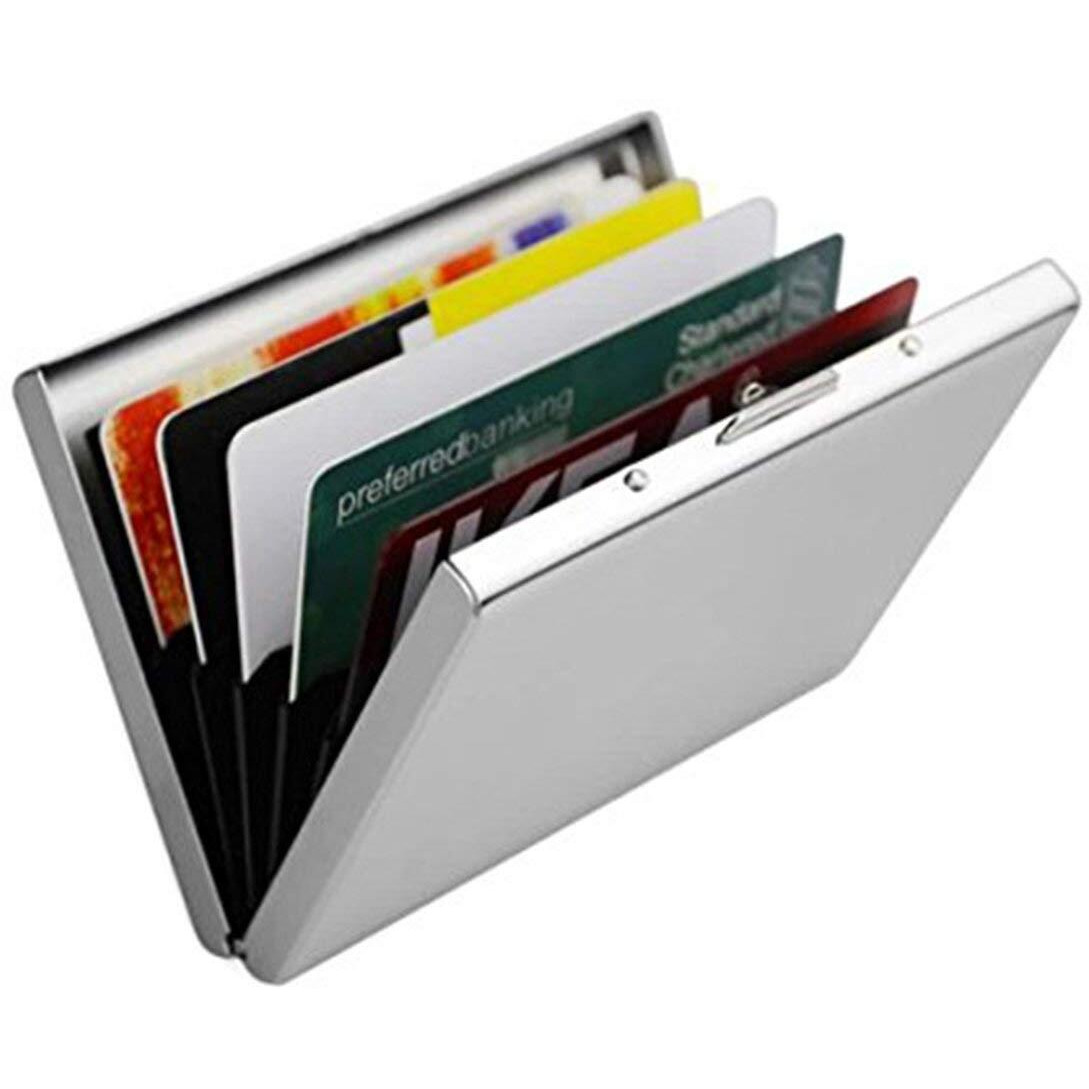 OFIXO 6 Slots Credit Card Holder RFID Protected Stainless Steel Credit Card Wallet Slim Metal Credit Card Case for Men and Women (Matt-Silver)