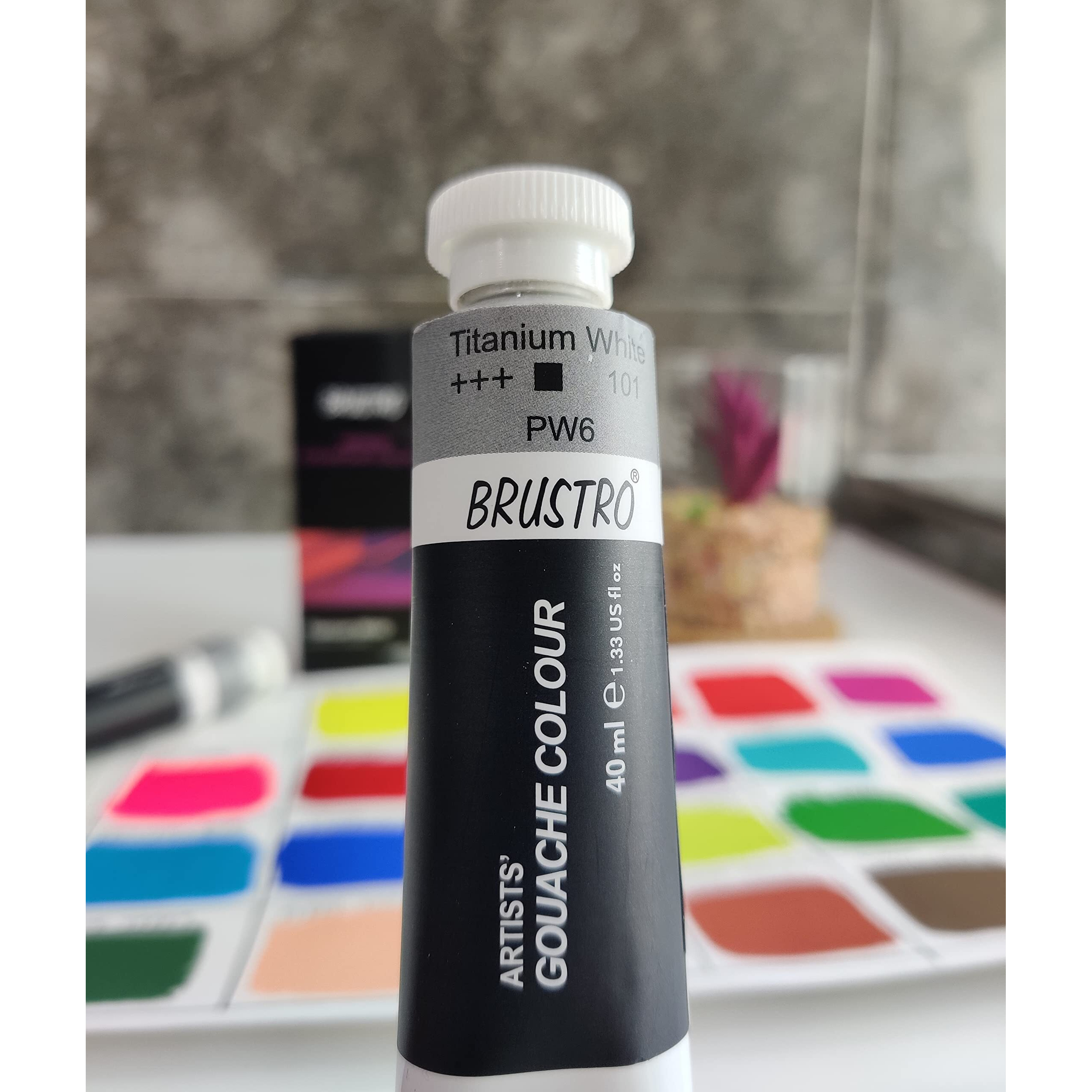 BRUSTRO Artist's Gouche Paint | Titanium White, 40ml - Twin Pack | Opaque Colour, Intermixable, Rich Pigments, Non Toxic Color for Paper, Canvas, Professionals and Students.