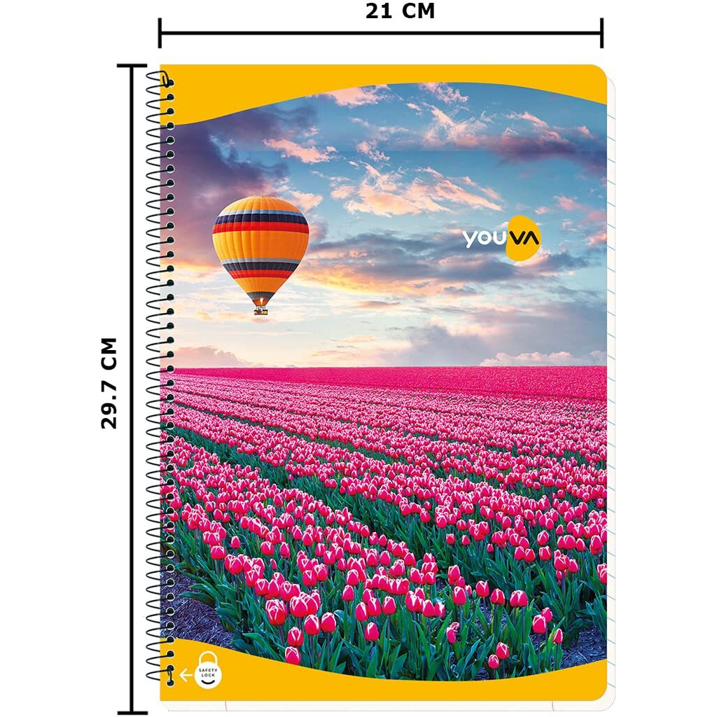 YOUVA Navneet Youva | Spiral Long Book For Students And Executives | Spiral Bound With Safety Lock | A4 Size - 21 X 29.7 Cm | Single Line | 300 Pages | Pack Of 1