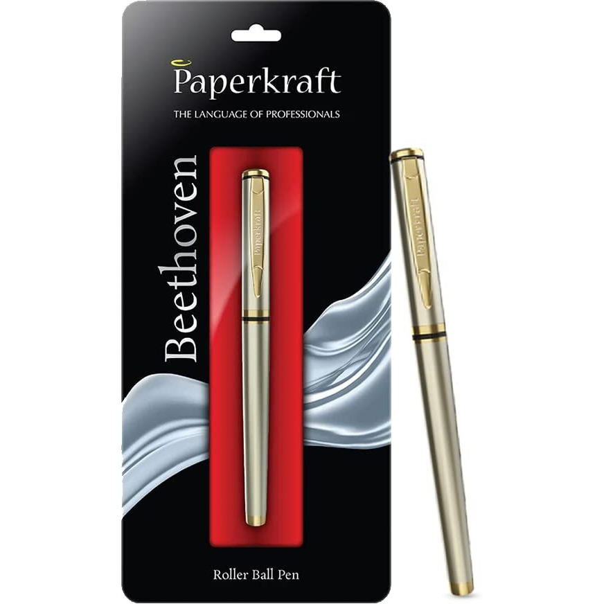 Paperkraft Beethoven- Blue Ceramic Roller Ball Pen (Pack of 1) | Classy Chrome & Gold tone finish|Premium Gifting Products|Ideal for Professionals|Official meeting essentials