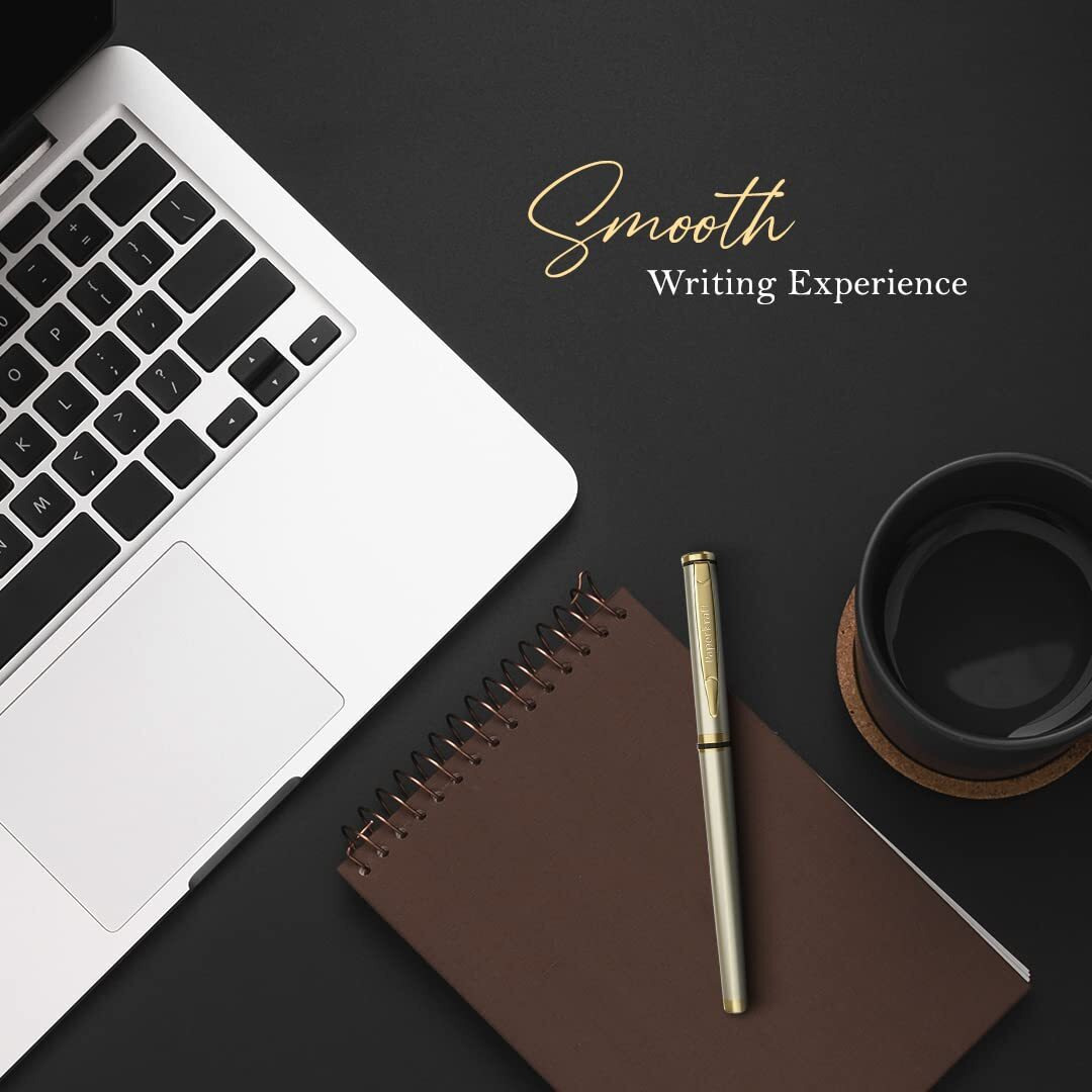 Paperkraft Beethoven- Blue Ceramic Roller Ball Pen (Pack of 1) | Classy Chrome & Gold tone finish|Premium Gifting Products|Ideal for Professionals|Official meeting essentials