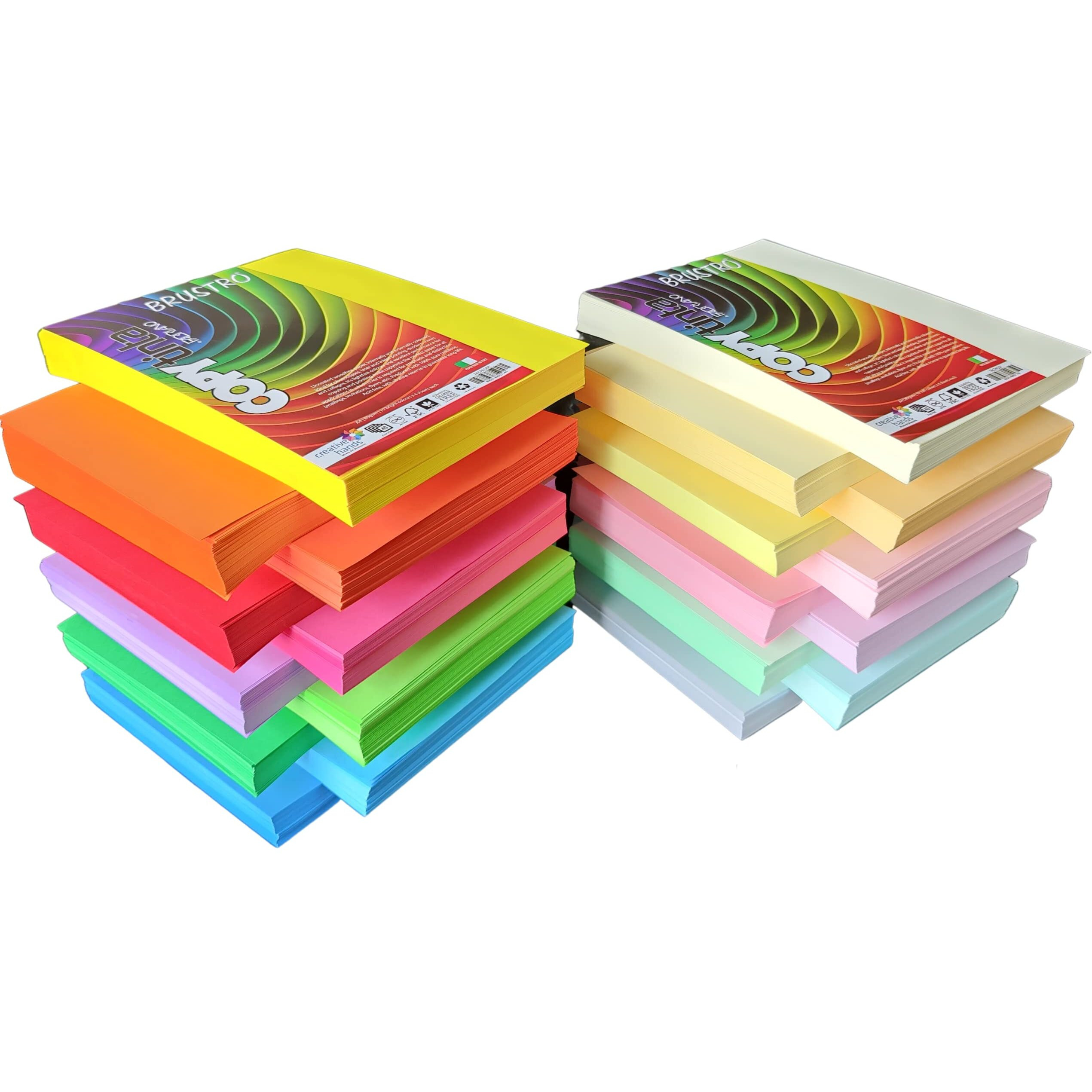 BRUSTRO Copytinta Mixed Bright & Soft Colour Craft Paper| A4 Size | 80 GSM |Pack of 40 Sheets (10 colors x 4 sheets)|Ideal for Origami ideas,Office, Printing, Stationery,DIY Art,Craft,Students, Adults
