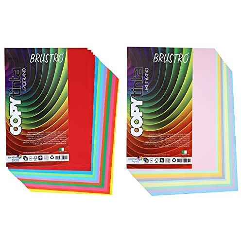 BRUSTRO Copytinta Mixed Bright & Soft Colour Craft Paper| A4 Size | 80 GSM |Pack of 40 Sheets (10 colors x 4 sheets)|Ideal for Origami ideas,Office, Printing, Stationery,DIY Art,Craft,Students, Adults