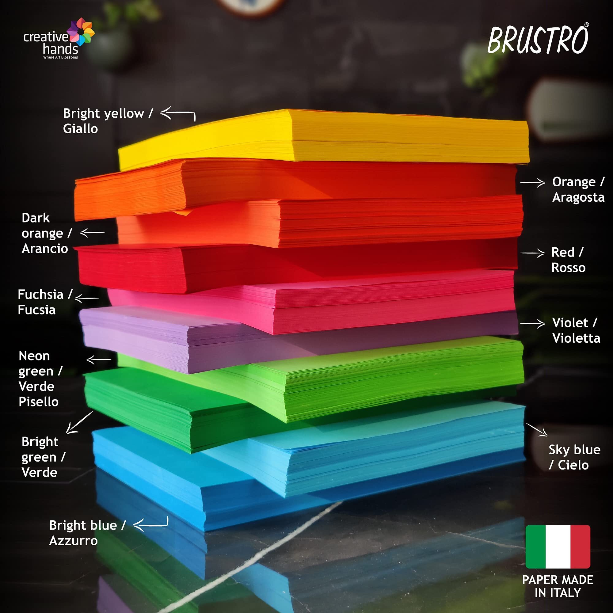 BRUSTRO Copytinta Mixed Bright & Soft Colour Craft Paper| A4 Size | 80 GSM |Pack of 40 Sheets (10 colors x 4 sheets)|Ideal for Origami ideas,Office, Printing, Stationery,DIY Art,Craft,Students, Adults