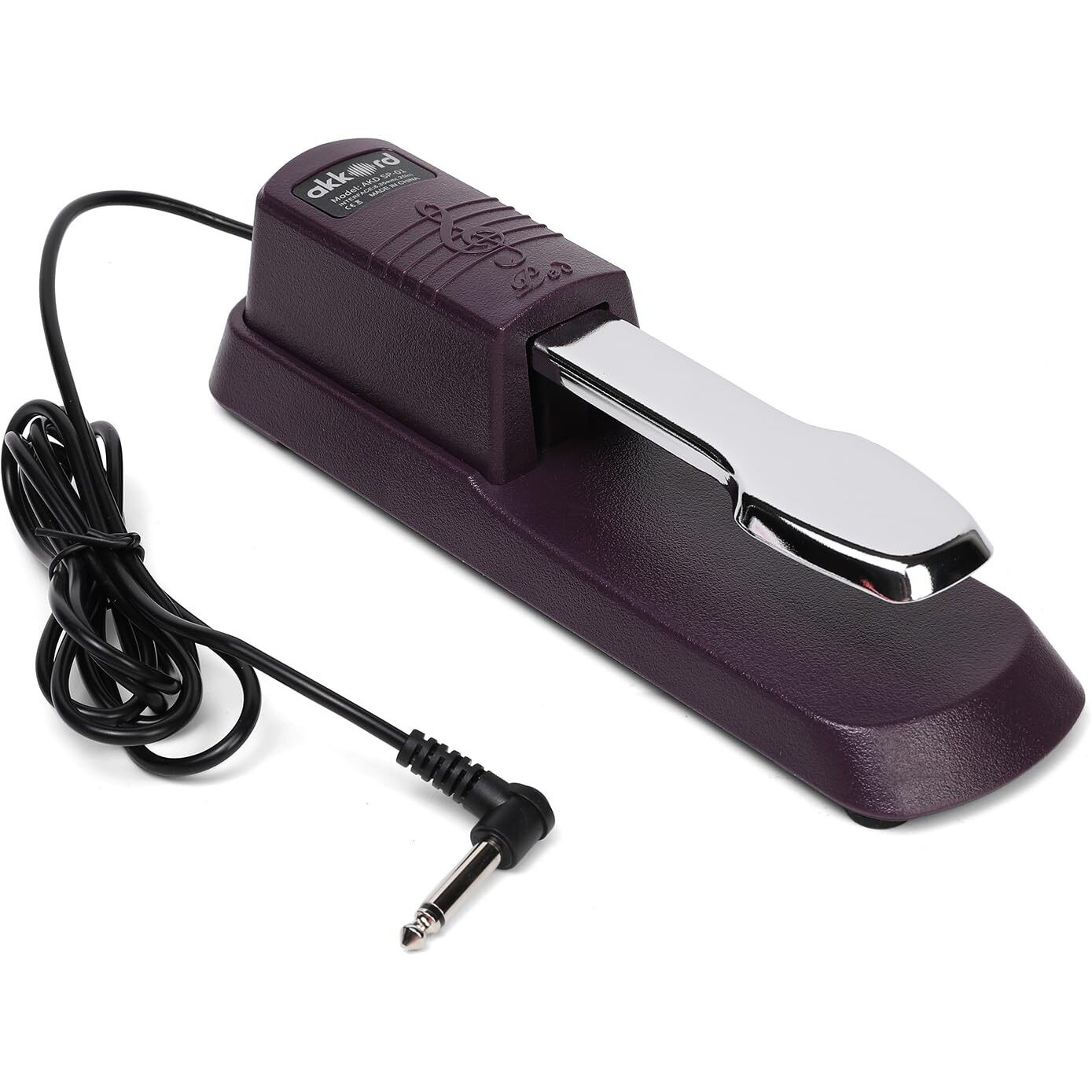 Akkord AKD SP-01 Sustain Pedal for Digital Piano, Electronic Keyboard, MIDI Synthesizer with Polarity Switch and Anti-Slip Pad- Purple