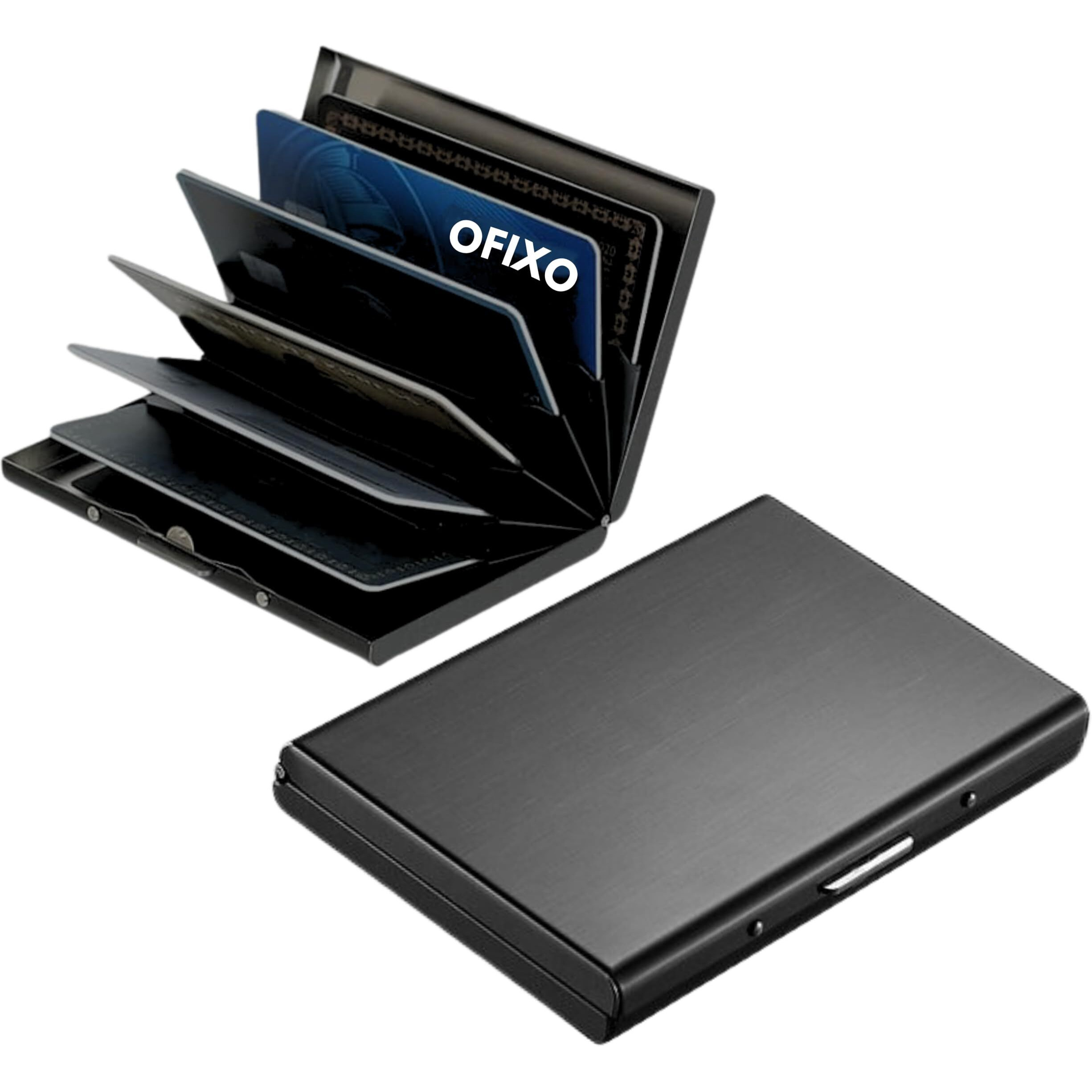 OFIXO Credit Card Holder RFID Protected Stainless Steel Credit Card Wallet Slim Metal Credit Card Case for Men and Women (Matt-Black)