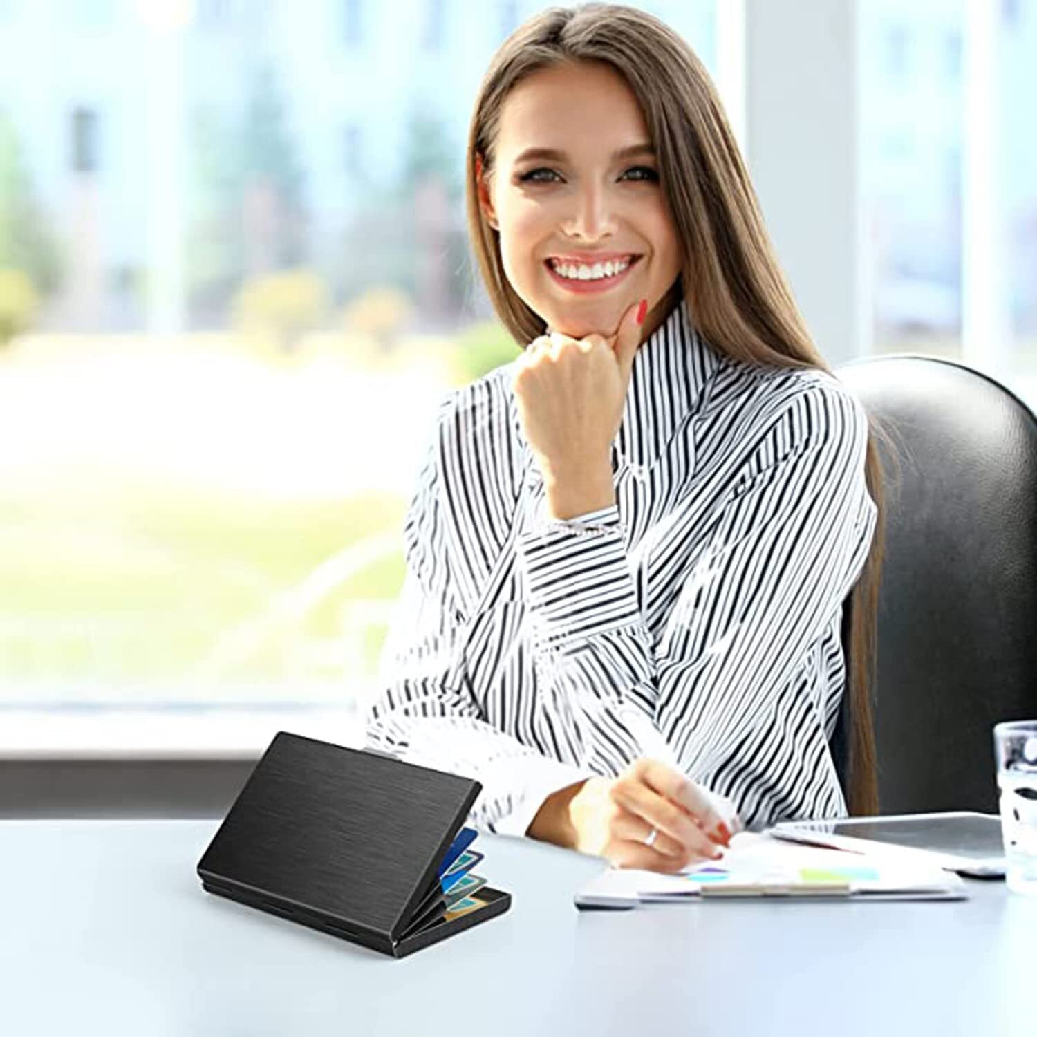 OFIXO Credit Card Holder RFID Protected Stainless Steel Credit Card Wallet Slim Metal Credit Card Case for Men and Women (Matt-Black)