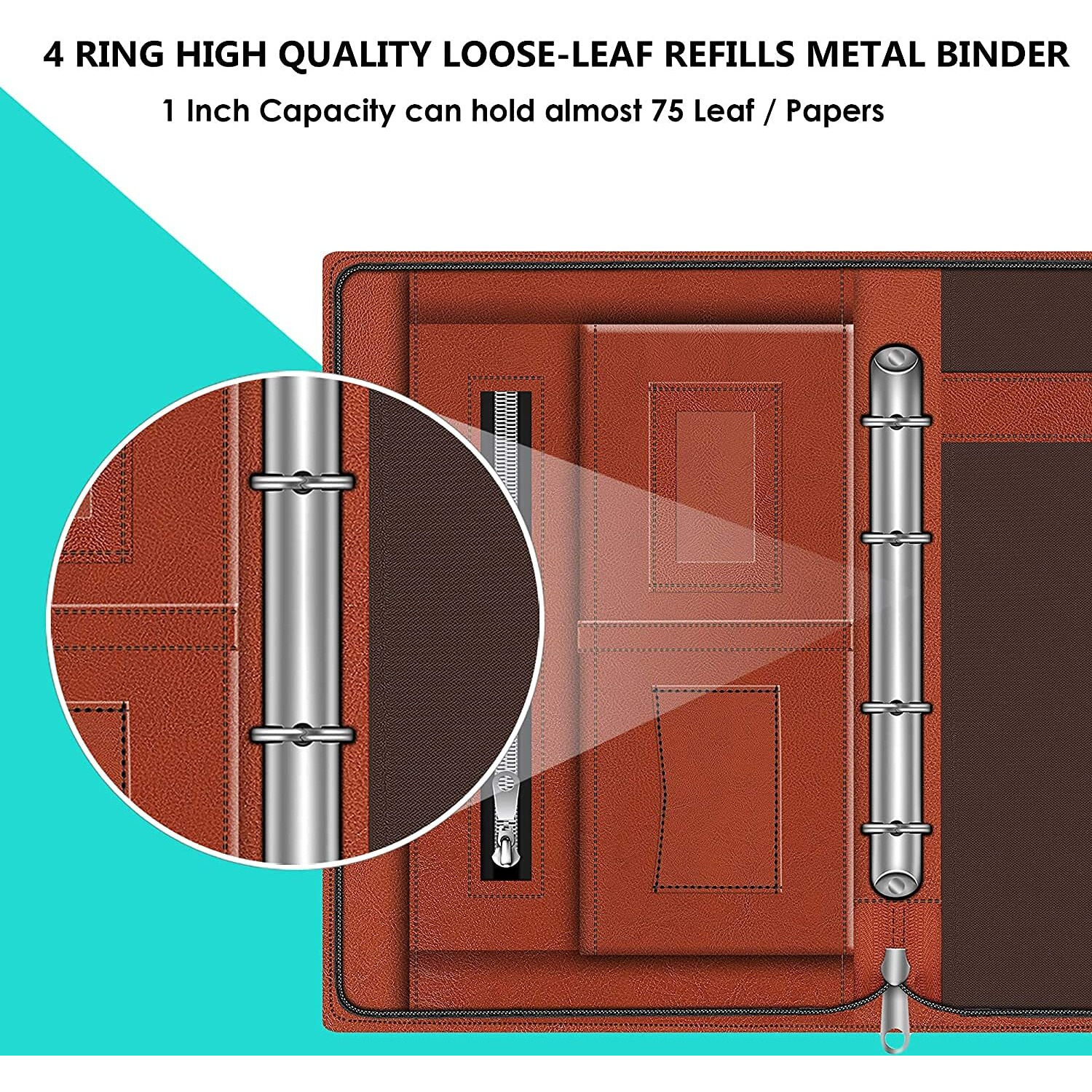 FEDUS Document File Folder Certificate Foolscap Size(Bigger Than A4 Size) 4 Ring File Folder for Document Leatherette Document Holder,Portfolio,Executive File,with 20 Leaf(300 Micron) Brown