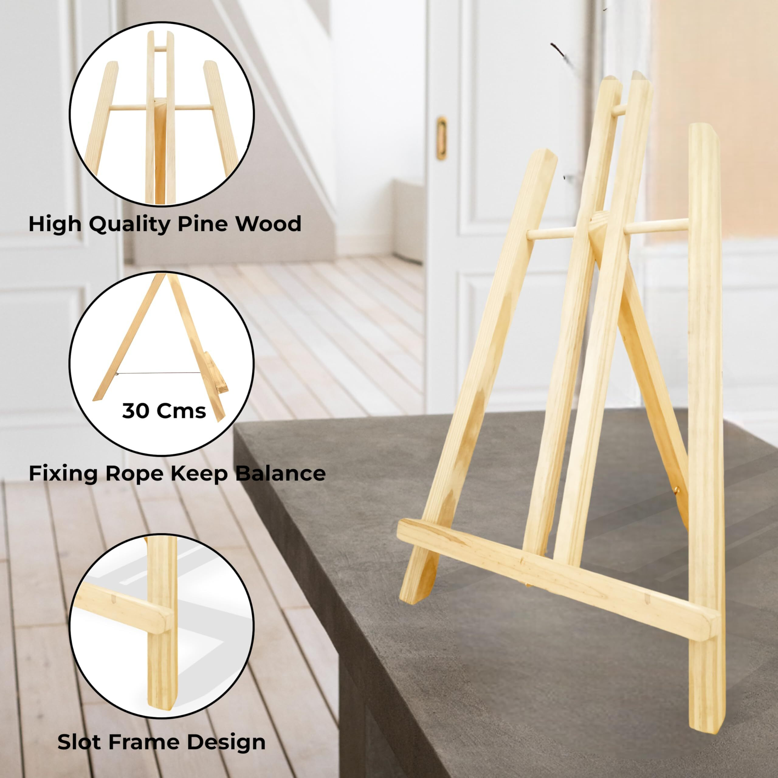 Eduway 24 Inch Wooden Easel Tripod Stand for Sketch Accessories/Natural Craft/Art/Painting/Mini Canvas/Business Card/Display Pack of 1