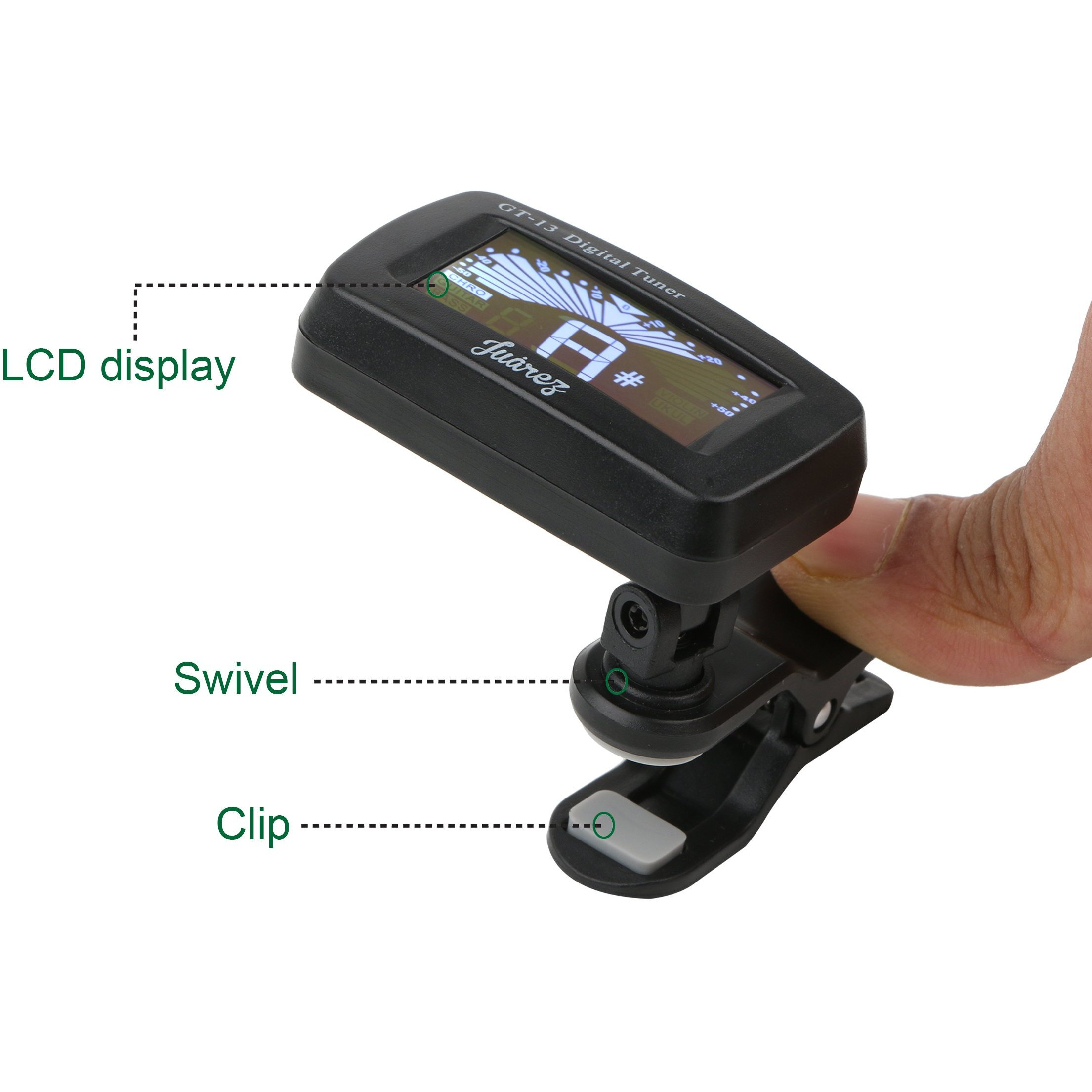 Jurez GT-13 Digital LCD Guitar Bass Violin Ukulele Clip On Automatic Chromatic Tuner