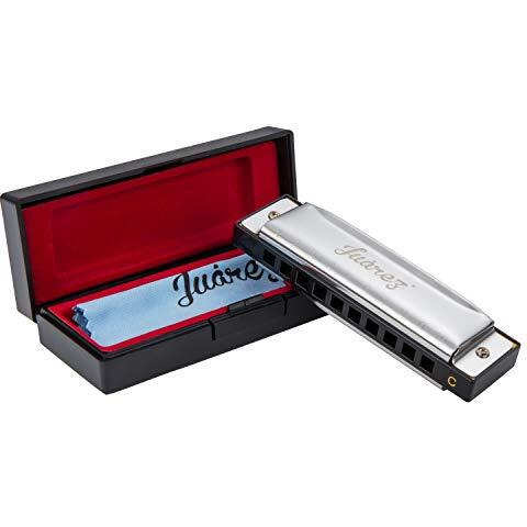 JUAREZ Azre 10 Hole 20 Tone Diatonic Harmonica Key of C Scale | Mouth Organ | Cover - Stainless Steel | Comb - ABS | Reed - Phosphor Bronze with Cloth & Case