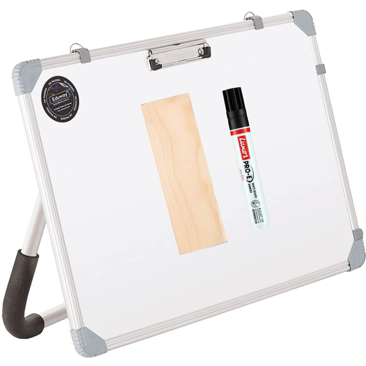 Eduway Non-Magnetic Dry Erase 1.5X2 Feet White Board With Stand | Standing Whiteboard | Table Top With Paper Clip For Study, Memo, To Do List, With 1 Marker Pen, 1 Duster, (40X60 Cms).