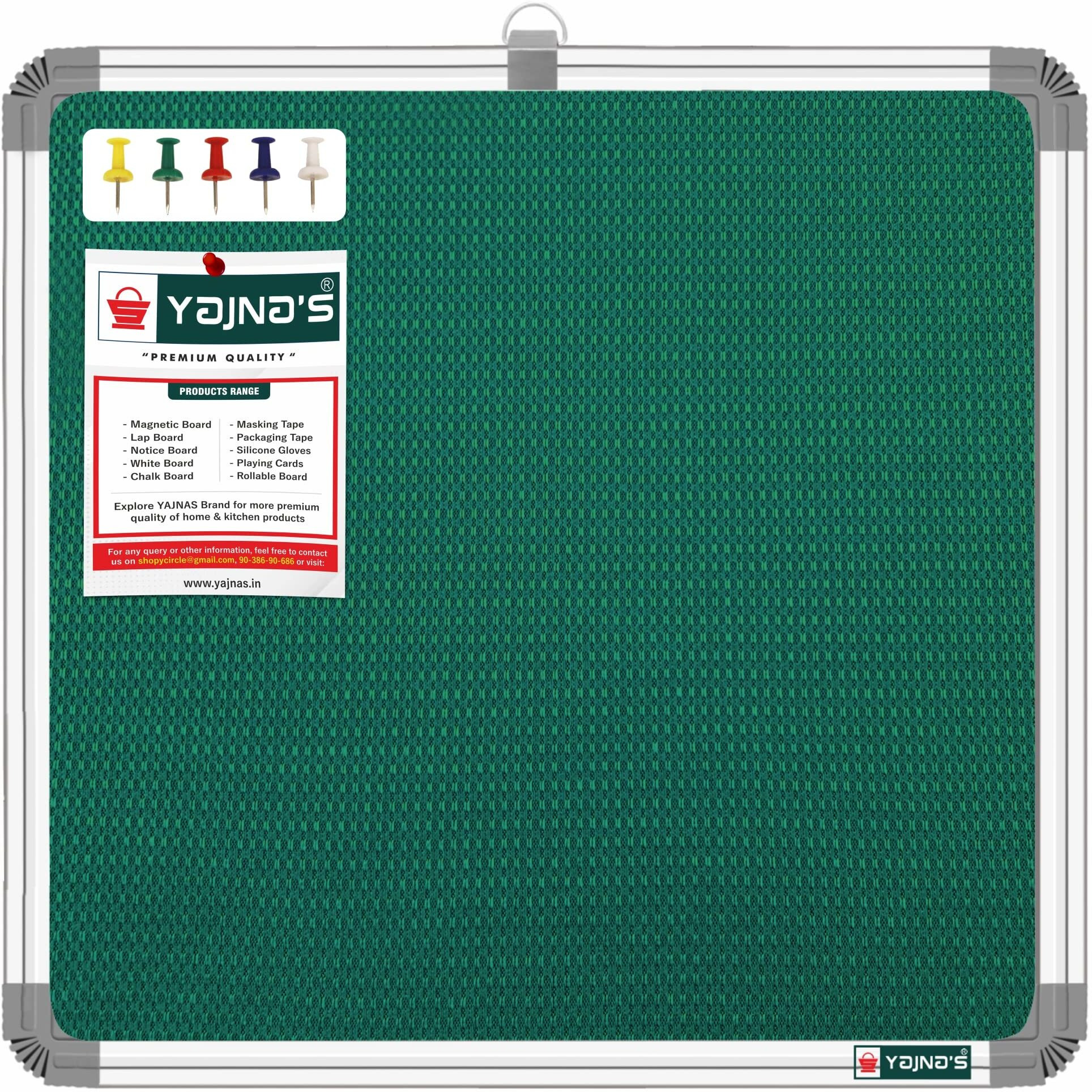 Yajnas 28X28 Cm Premium Material Green Color Notice Board/Soft Board/Bulletin Board/Pin-Up Display Board With 50 Pins For Study Room, Office, School & Home Use
