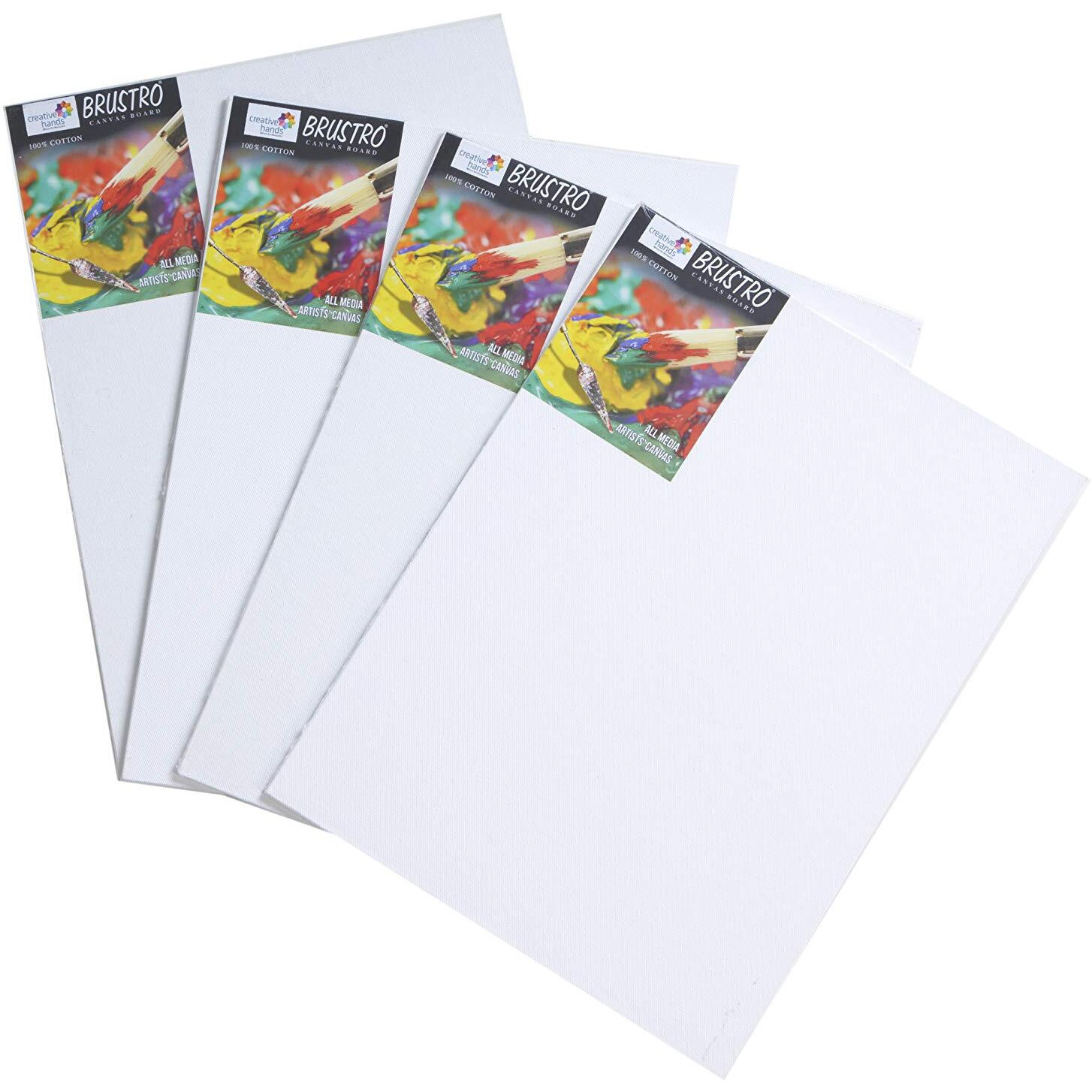 Brustro Artists (10 x 14 Inch) 100% Cotton Canvas Board, Medium Grain, 4 mm Thickness, Pack of 4, Suitable for Oil and Acrylic Paintings