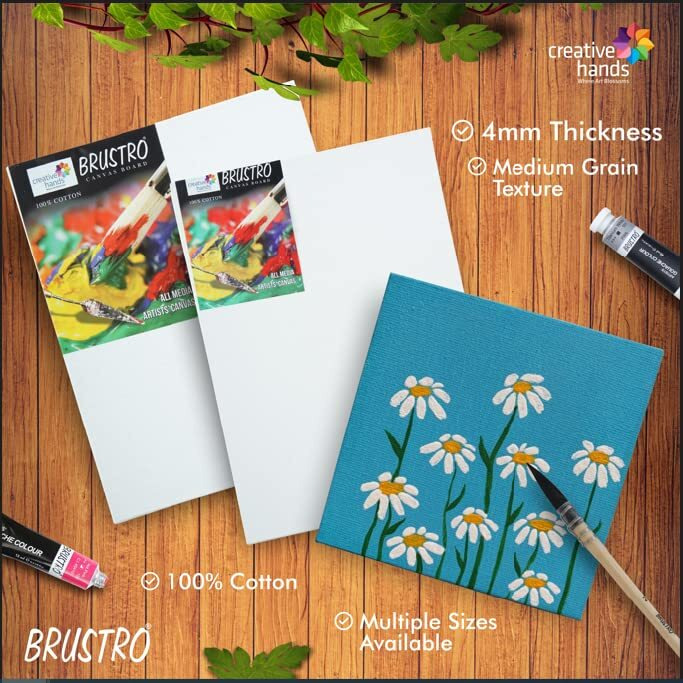 Brustro Artists (10 x 14 Inch) 100% Cotton Canvas Board, Medium Grain, 4 mm Thickness, Pack of 4, Suitable for Oil and Acrylic Paintings