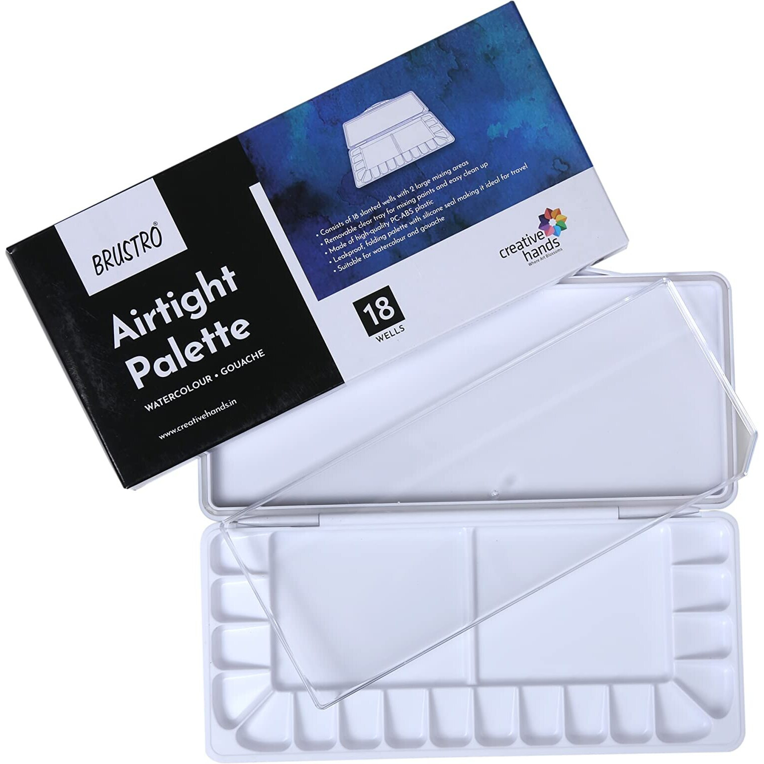BRUSTRO Artists AIRTIGHT Palette 18 Wells for Watercolour and Gouache with a Removable Clear Tray