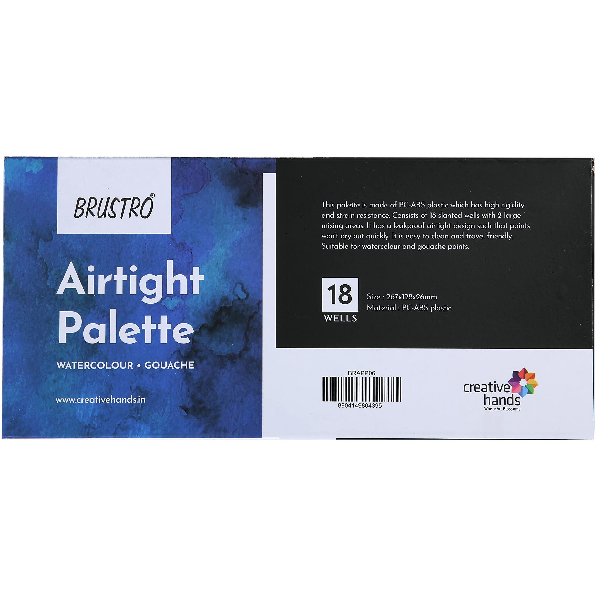 BRUSTRO Artists AIRTIGHT Palette 18 Wells for Watercolour and Gouache with a Removable Clear Tray