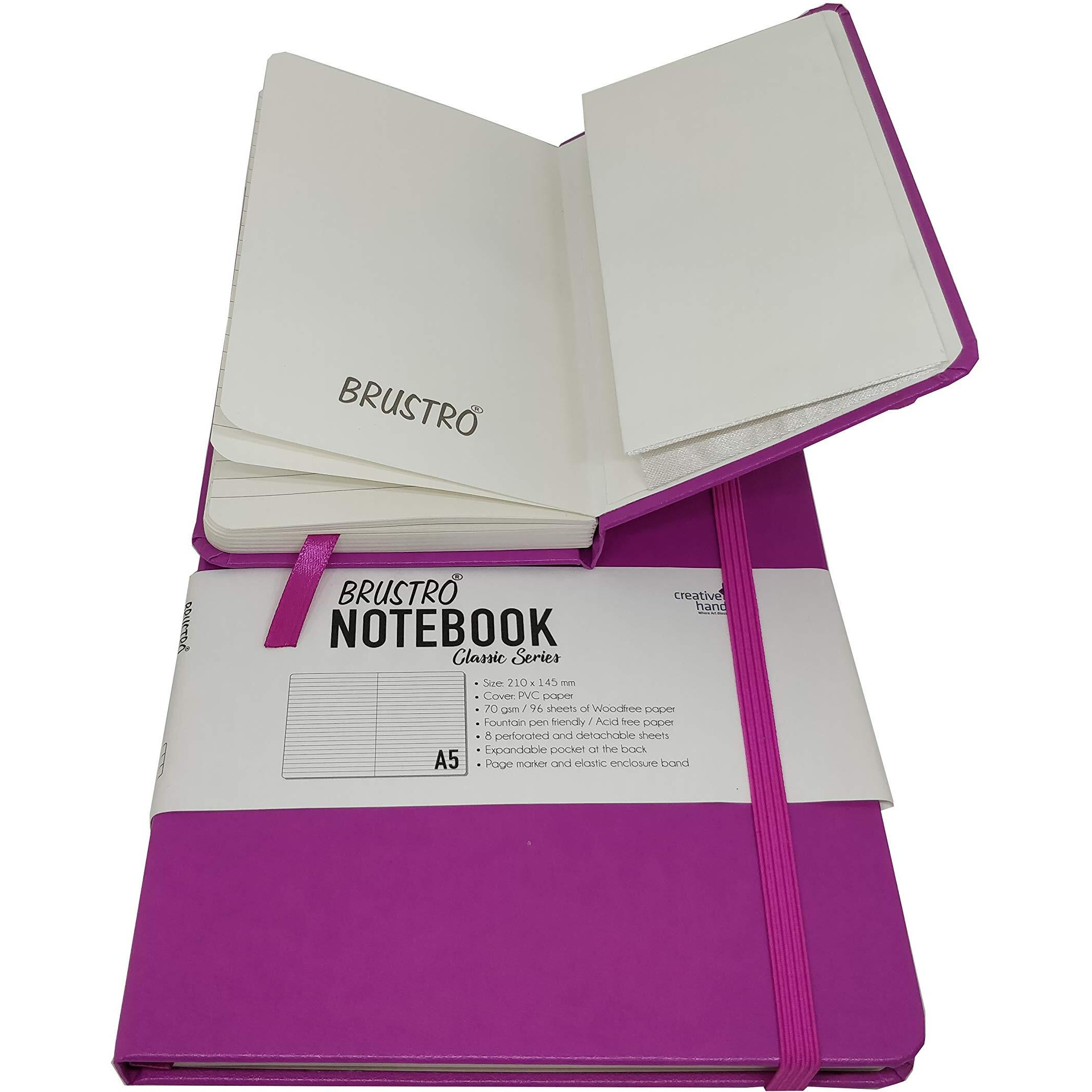 BRUSTRO Classic Series Twin Pack A5 and A6, 70gsm paper, 96 sheets, Rose lightweight Notebooks with sturdy hardcover, elastic closure strap, handy pocket, Versatile use for school, office and home