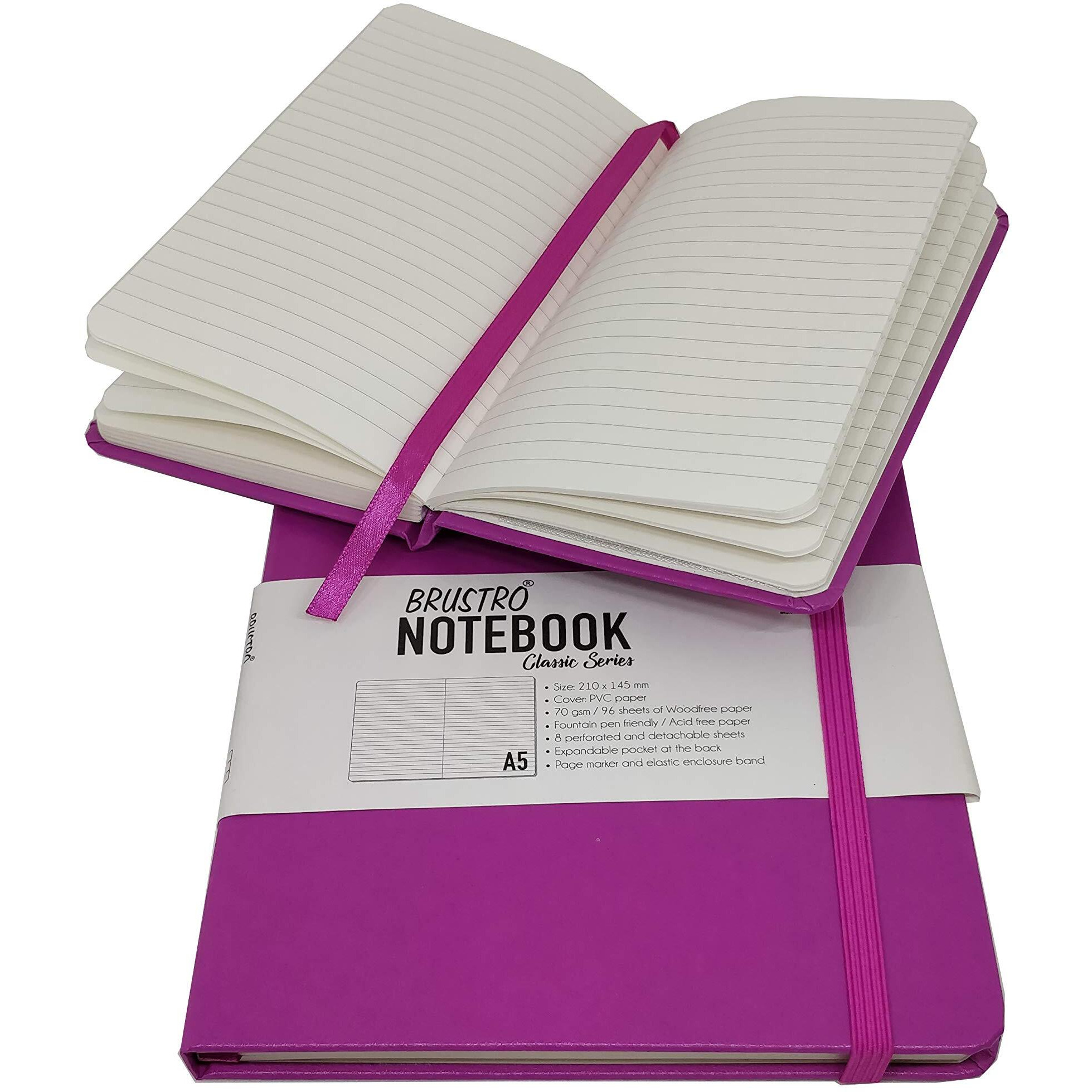 BRUSTRO Classic Series Twin Pack A5 and A6, 70gsm paper, 96 sheets, Rose lightweight Notebooks with sturdy hardcover, elastic closure strap, handy pocket, Versatile use for school, office and home