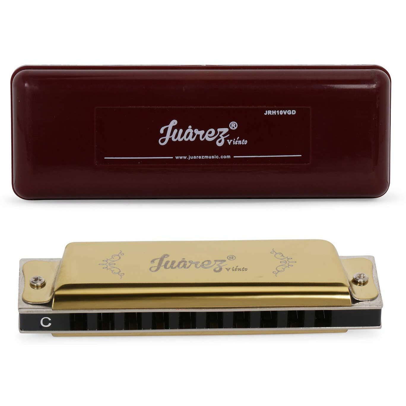 JUAREZ JRH10VGD Harmonica 10 Holes | Mouth Organ | Cover  Stainless Still | Comb - ABS | Reed - Phosphor Bronze with Case
