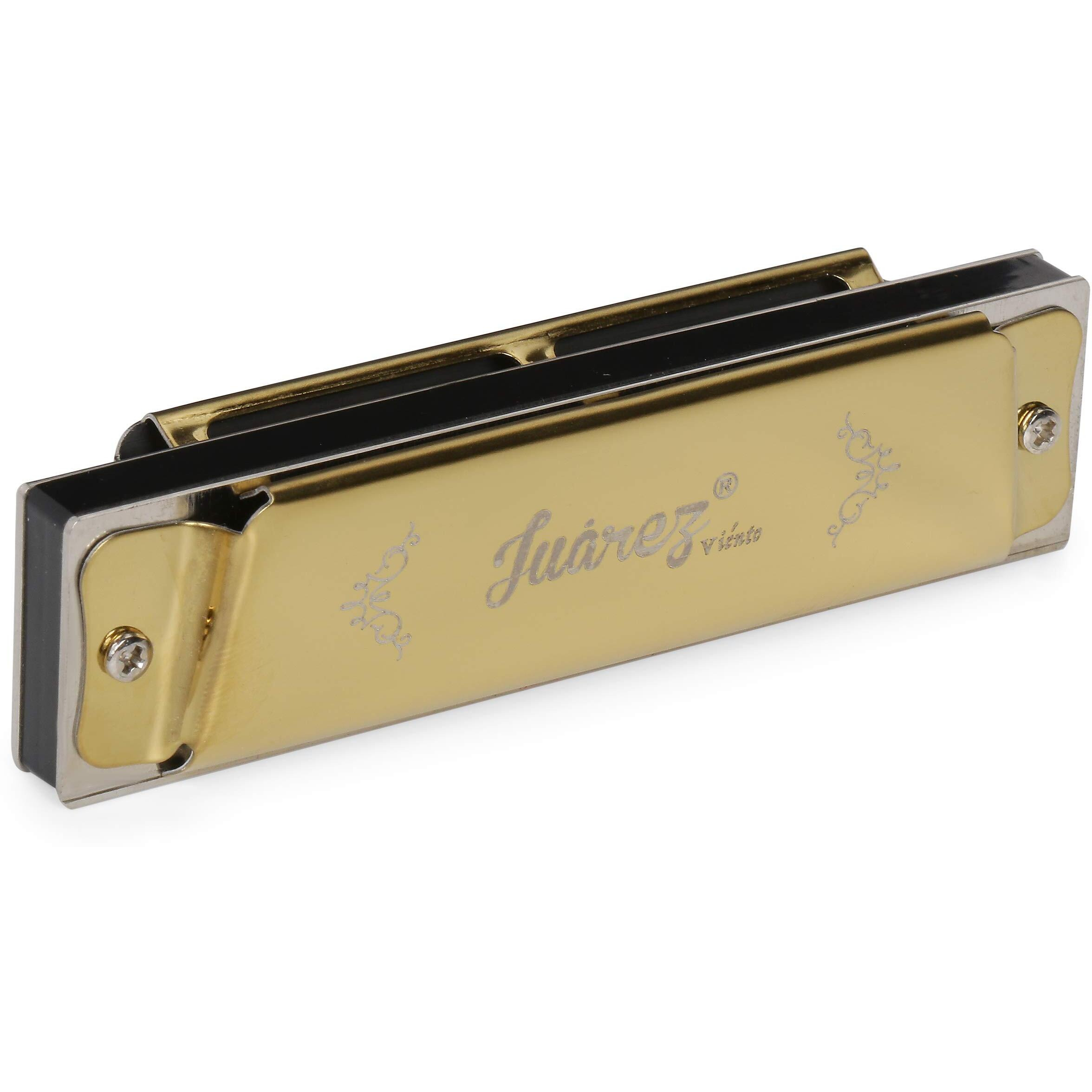 JUAREZ JRH10VGD Harmonica 10 Holes | Mouth Organ | Cover  Stainless Still | Comb - ABS | Reed - Phosphor Bronze with Case