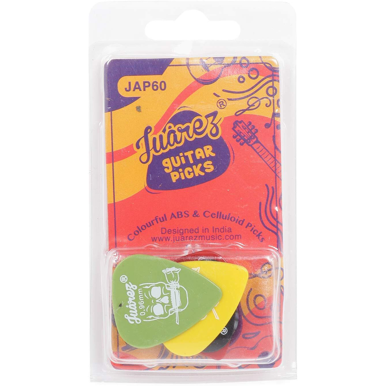JUAREZ JAP60 Guitar Plectrums Pick Set of Various Thickness, 6 Pieces (Celluloid + ABS), Colours Random