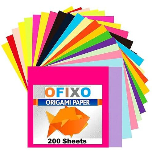 OFIXO Origami Paper 15 cm X 15 cm Pack of 200 Sheets, Assorted Colors for Origami, Scrapbooking, Hobby Crafts, Project Work