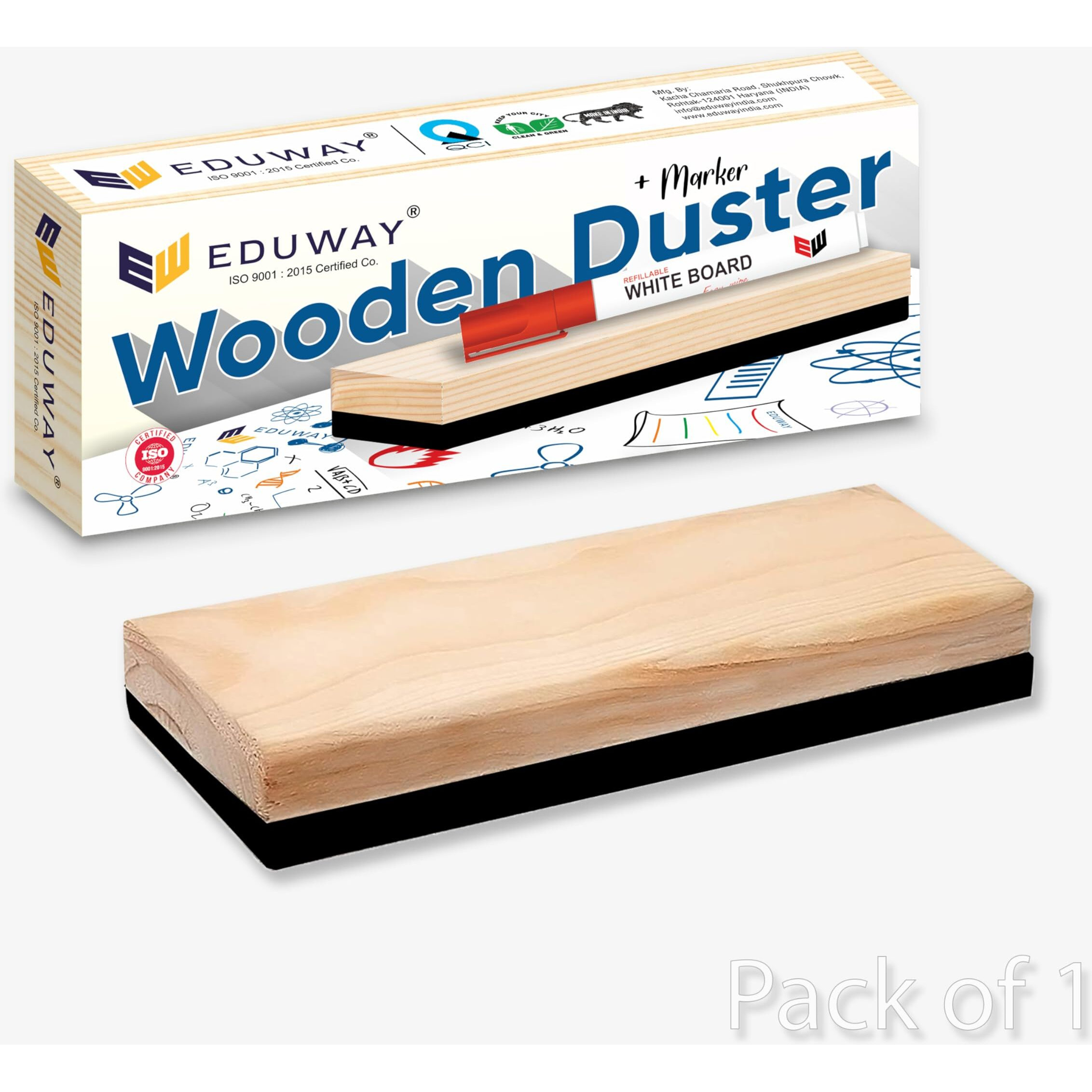 Eduway Premium Non-Magnetic Whiteboard/Chalkboard Wooden Duster Eraser | Perfect Clean for Blackboard & Durable | Ideal for Teacher, Office, School, and Home | Pack of 1