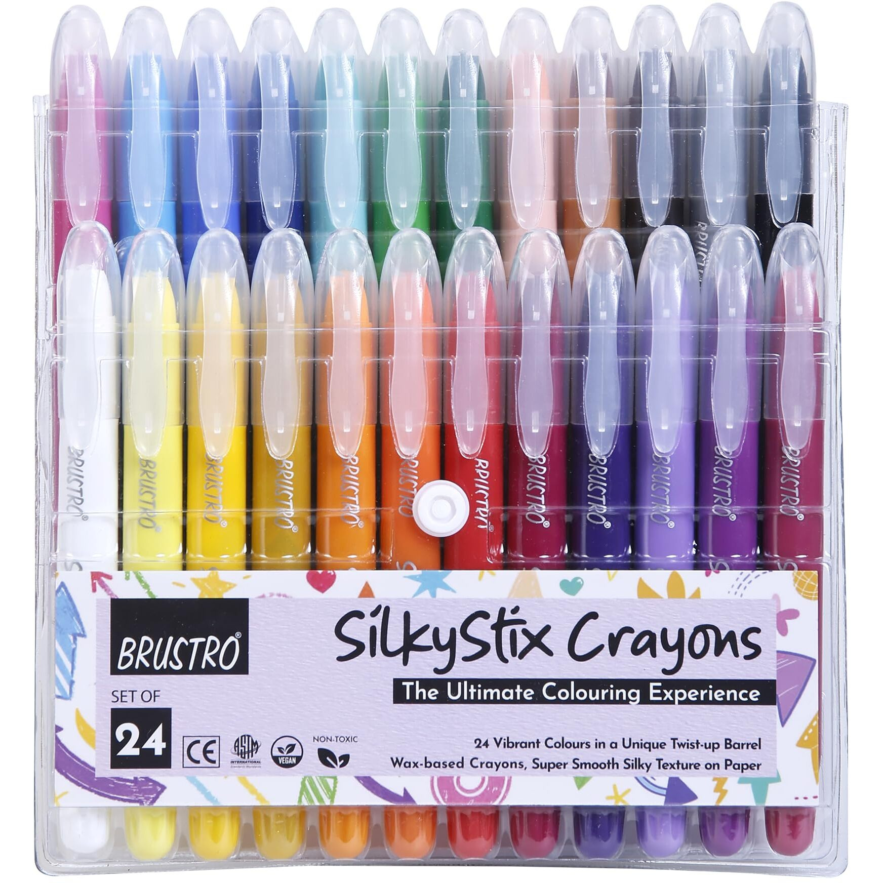 BRUSTRO SilkyStix Crayons - Set of 24 Crayon Set | Vibrant & Playful Colors, Eco-Friendly, Water Soluble,Ideal for Blendable Painting,Graffiti,Coloring, Doodling, Safe for Students, Professional, Kids