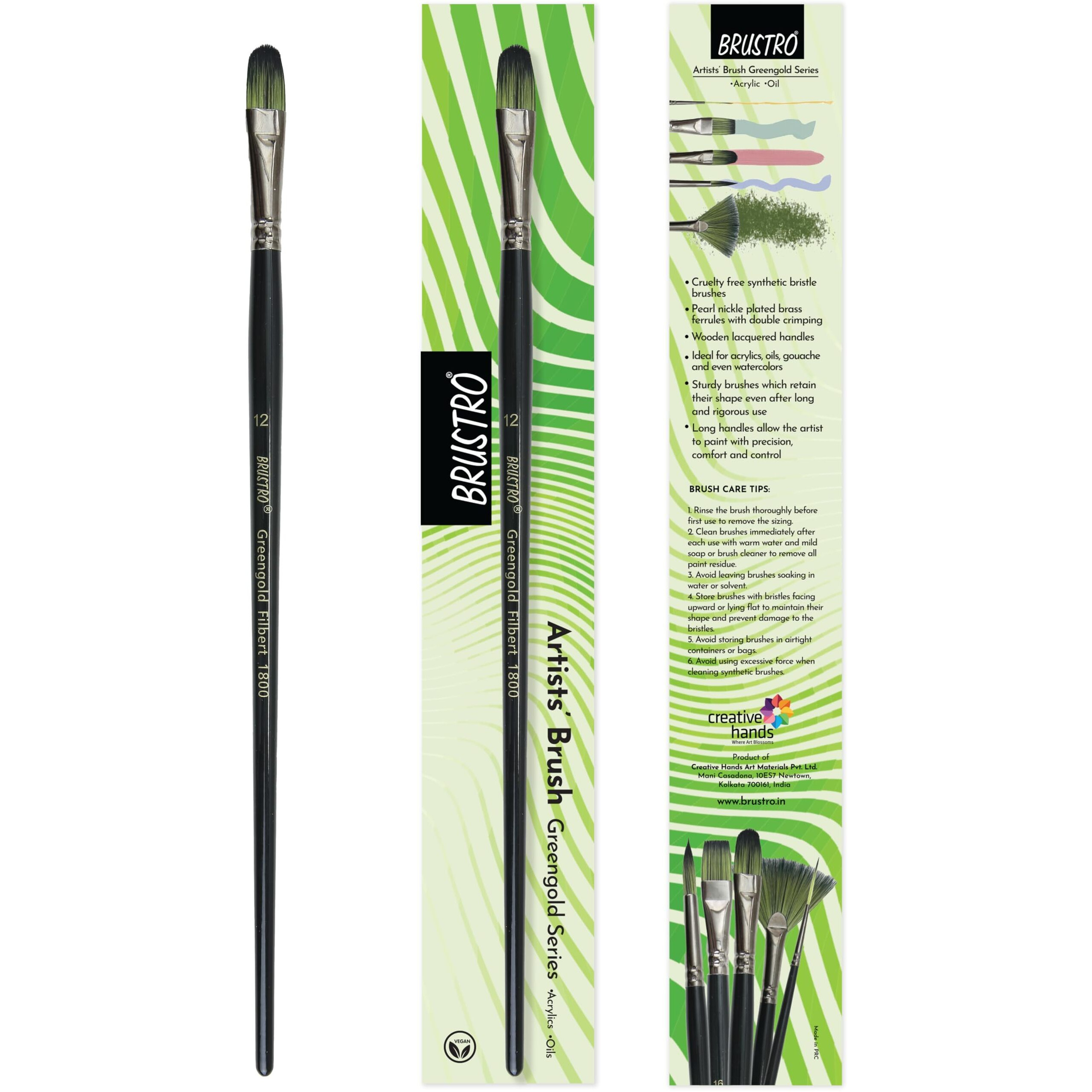 BRUSTRO Artists Greengold Acrylic Brush Filbert Series 1800 - Size - 12
